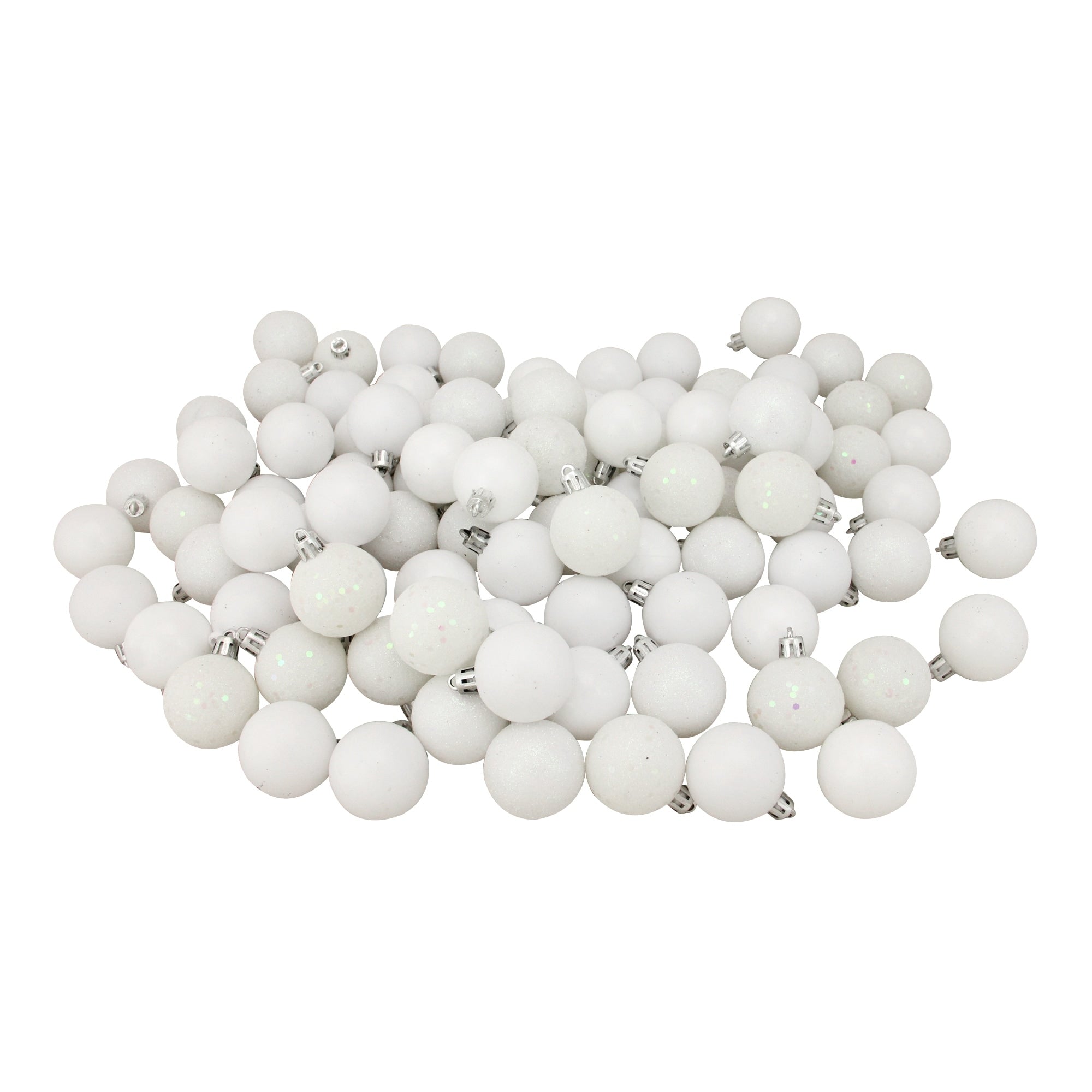 96Ct Winter White Shatterproof 4 Finish Christmas Ball Ornaments 1.5 40Mm