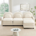 98.2 Teddy Fabric Sectional Sofa With Curved Pillows And Ottoman