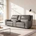98W Top Grain Leather Triple Power Recliner Loveseat Sofa With Power Headrest Pop Out Cup Holders