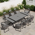 9Pc Outdoor Patio Aluminum Dining X Frame Table And Rattan Chairs Set With Umbrella Hole