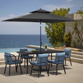 9Pc Outdoor Patio Dining Set Aluminum Table With Sunbrella Cushion Chairs W Market Umbrella Sets