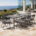9Pc Outdoor Patio Dining Set Aluminum Umbrella Hole Table With Rattan Chairs