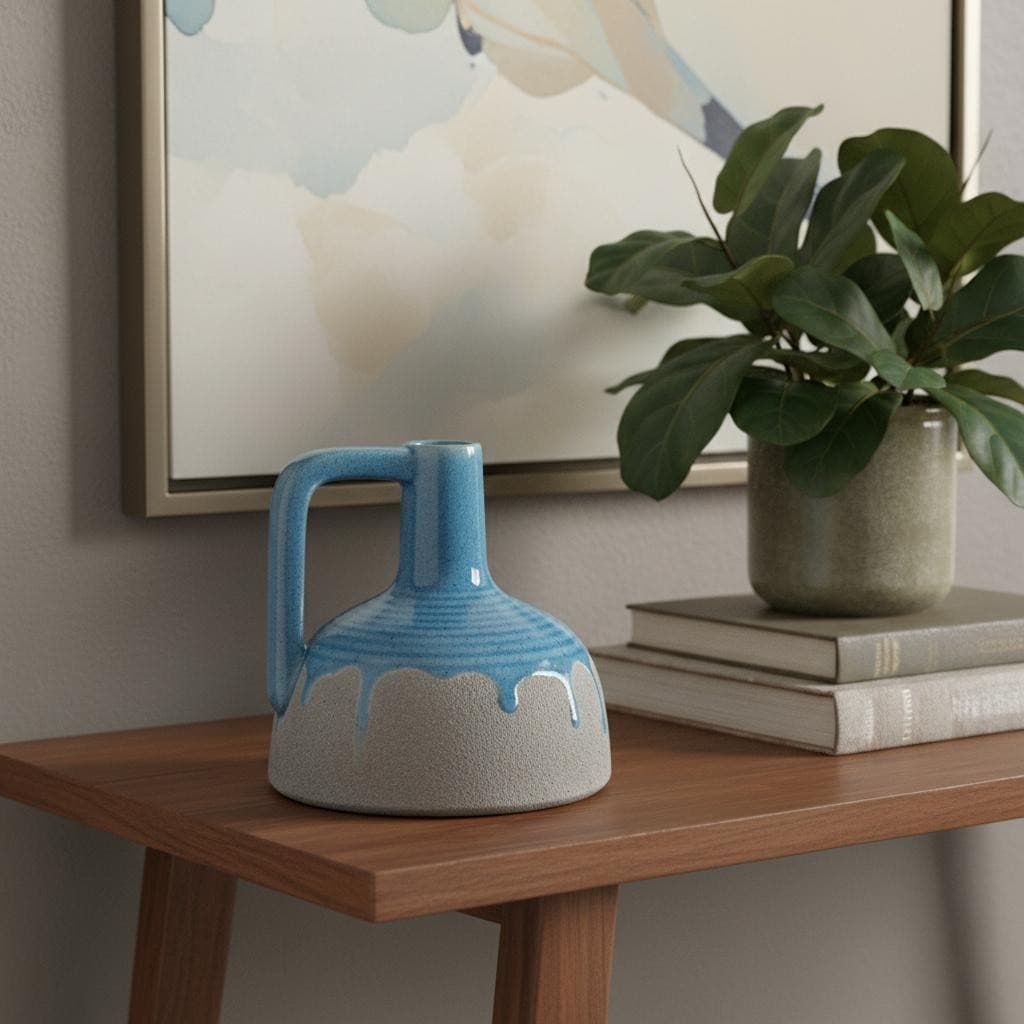 9 Blue And Gray Ceramic Urn Jug Vase 5.90