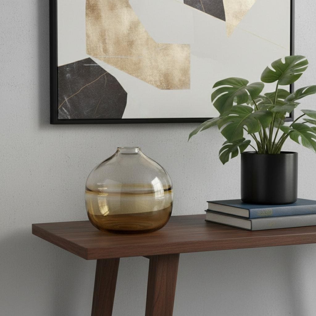 9 Clear And Brown Ombre Glass Round Table Vase 8.70