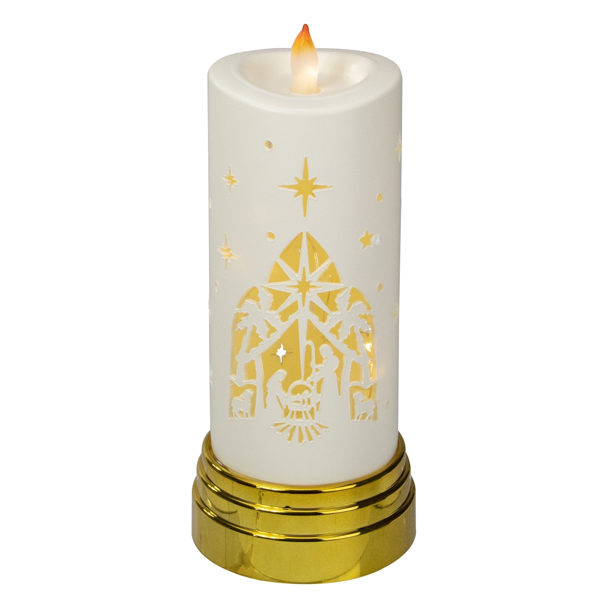 9 Gold And White Nativity Scene Flameless Candle