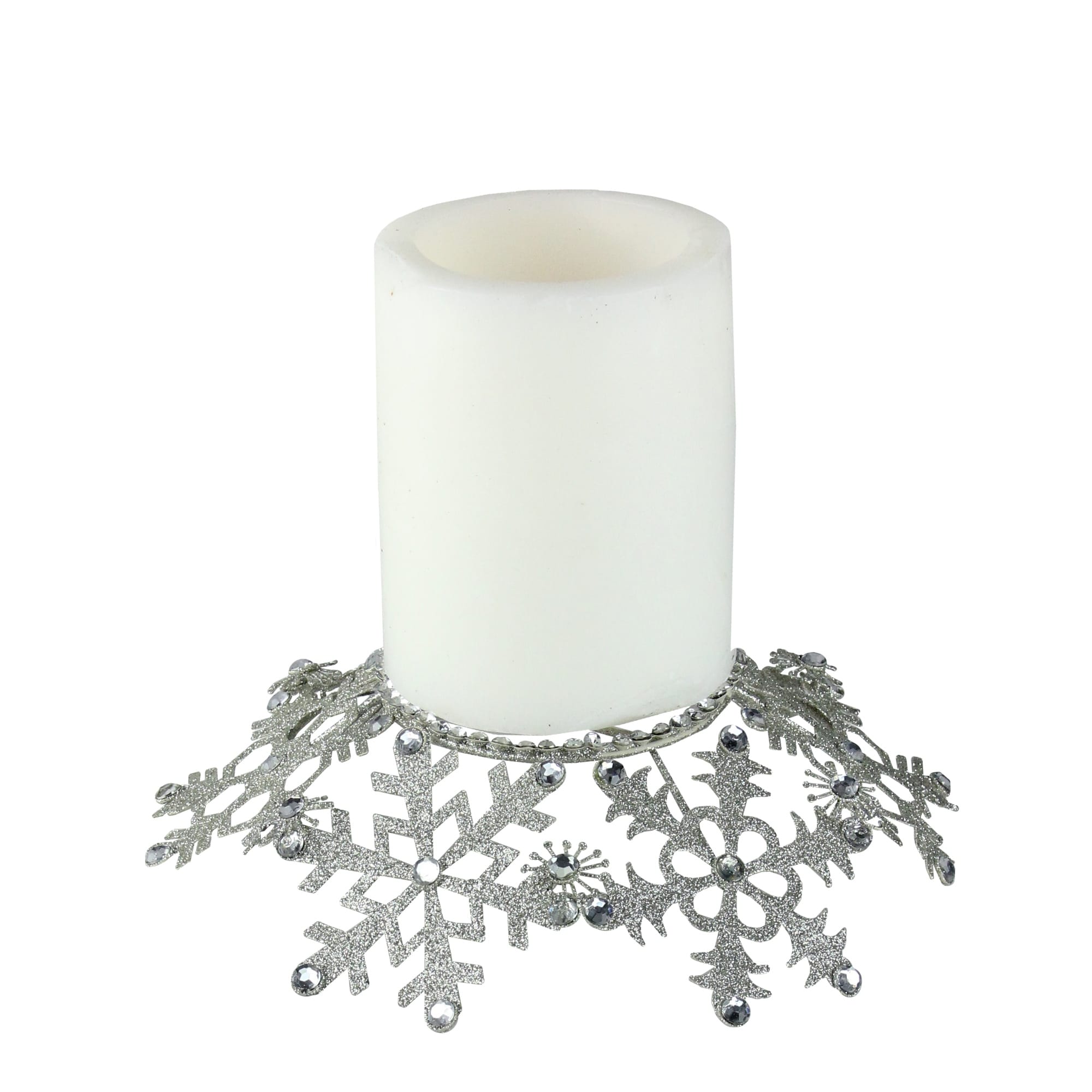 9 Silver Snowflake Glittered And Jeweled Christmas Pillar Candle Holder