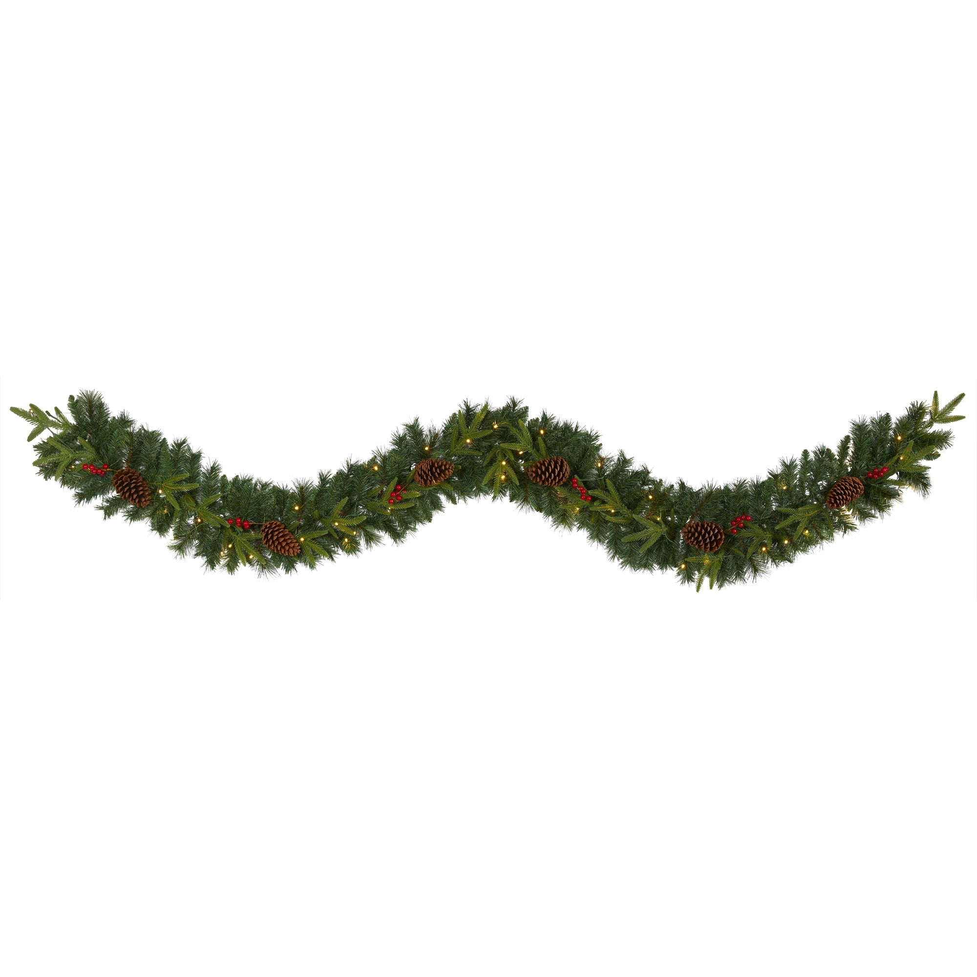 9 Mixed Pine Christmas Garland With 50 Clear Led Lights Berries