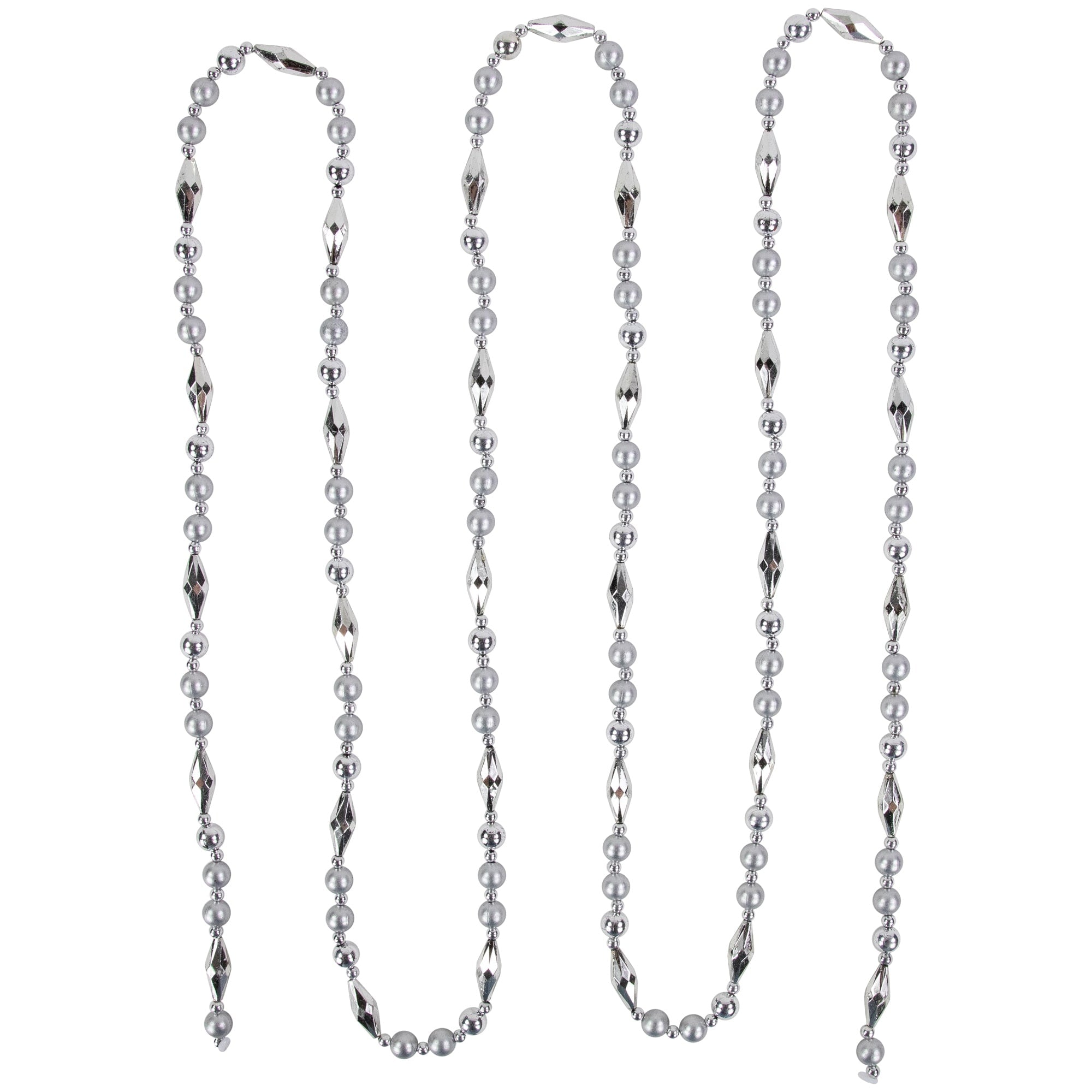 9 Shiny And Matte Silver Beaded Christmas Garland N A