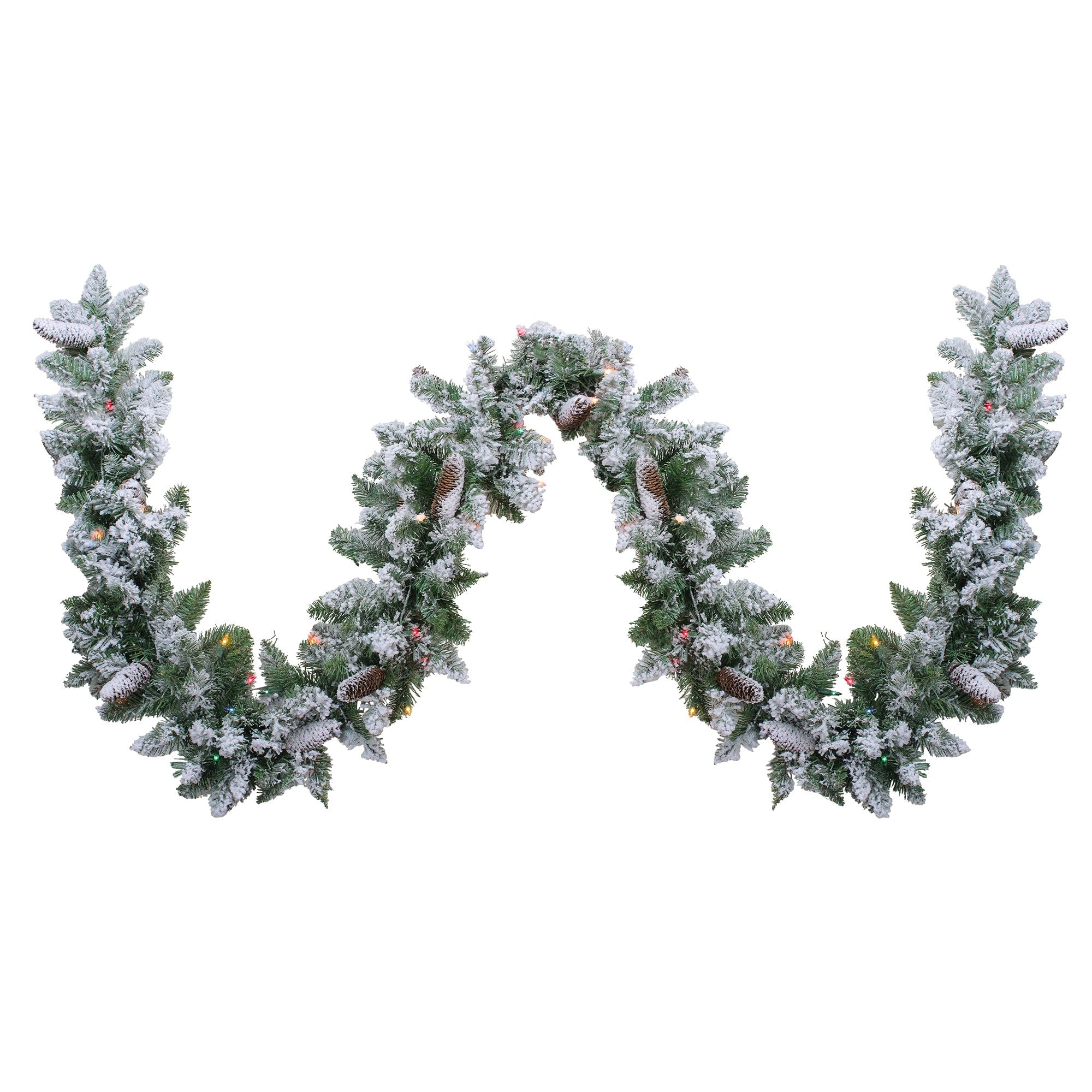 9 X 10 Pre Lit Flocked Pine Artificial Christmas Garland Multi Lights Green