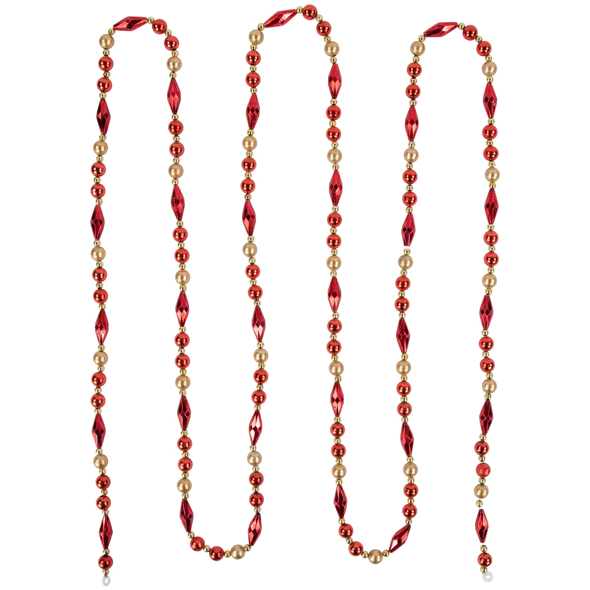 9 Shiny And Matte Red And Gold Beaded Christmas Garland N A