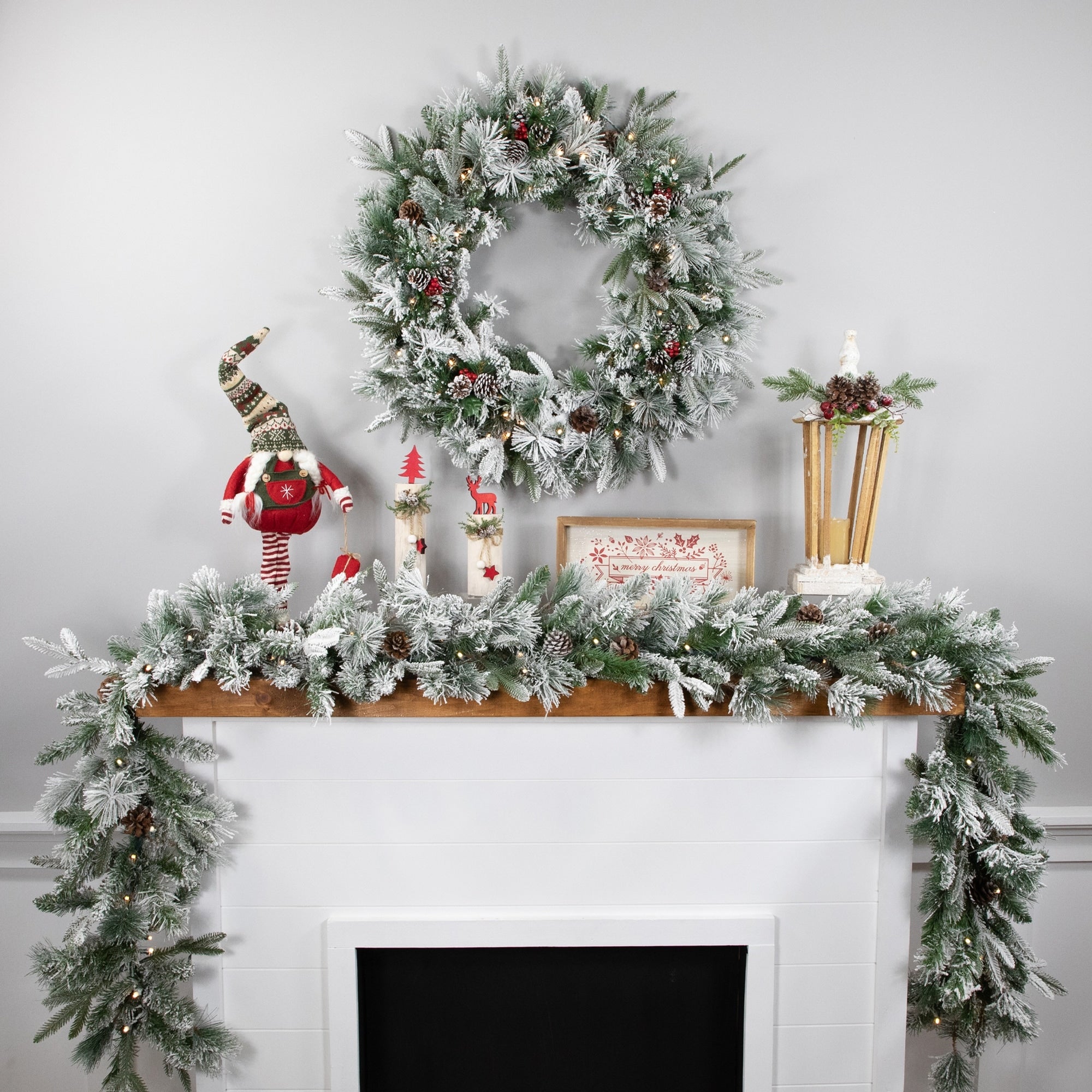 9 X 14 Pre Lit Led Flocked Rose Mary Emerald Angel Pine Artificial Christmas Garland Clear Lights Green N A
