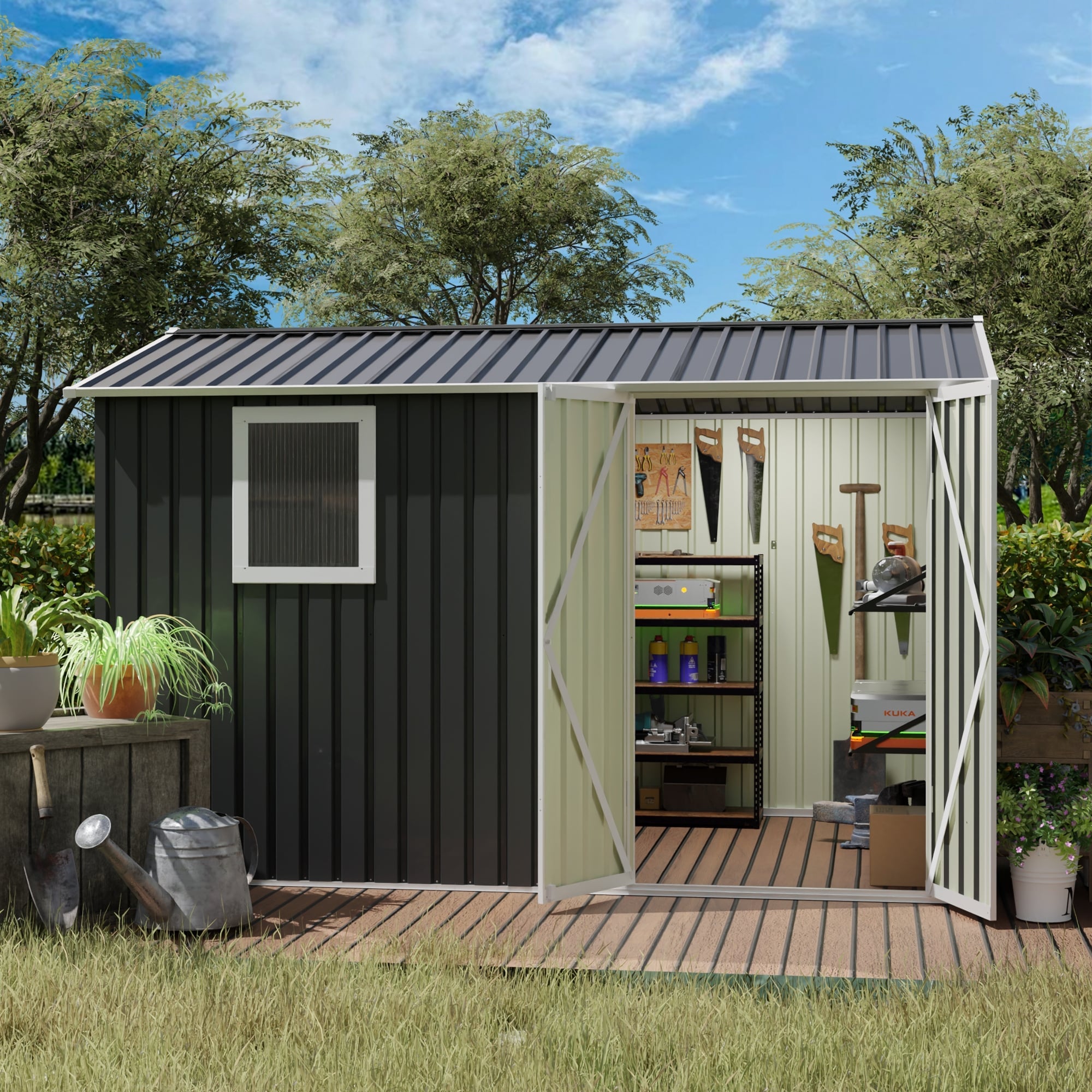 9 6 Ft Metal Garden Shed For Patio Backyard