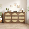 9 Drawer Dresser With Rattan Front Wide Particle Board Chest Of Drawers Modern Storage Cabinet For Bedroom Living Room