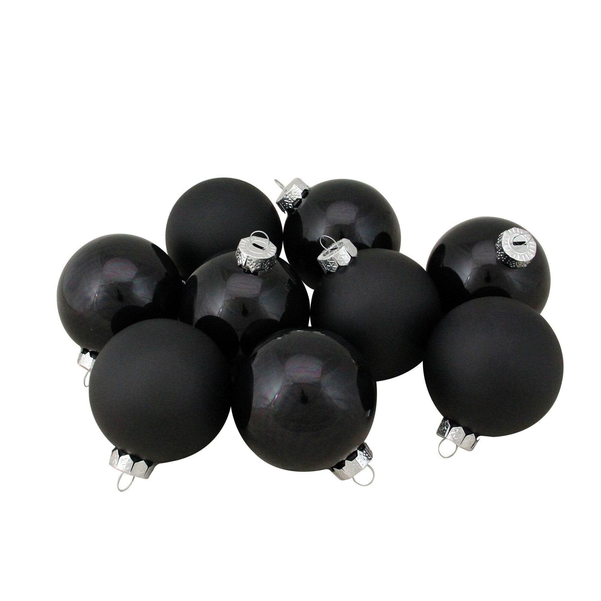 9Ct Black Shiny And Matte Christmas Glass Ball Ornaments 2.5 65Mm