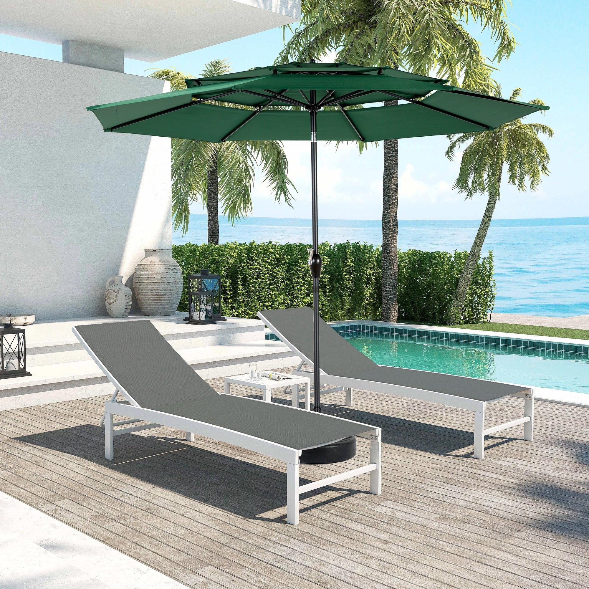 9Ft 3 Tier Auto Tilt Umbrella Outdoor Patio Umbrella Market Table Pool Deck Umbrella Base Not Included