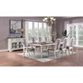 9Pc Dining Set Traditional Style Dual Leaf Antique White Finish