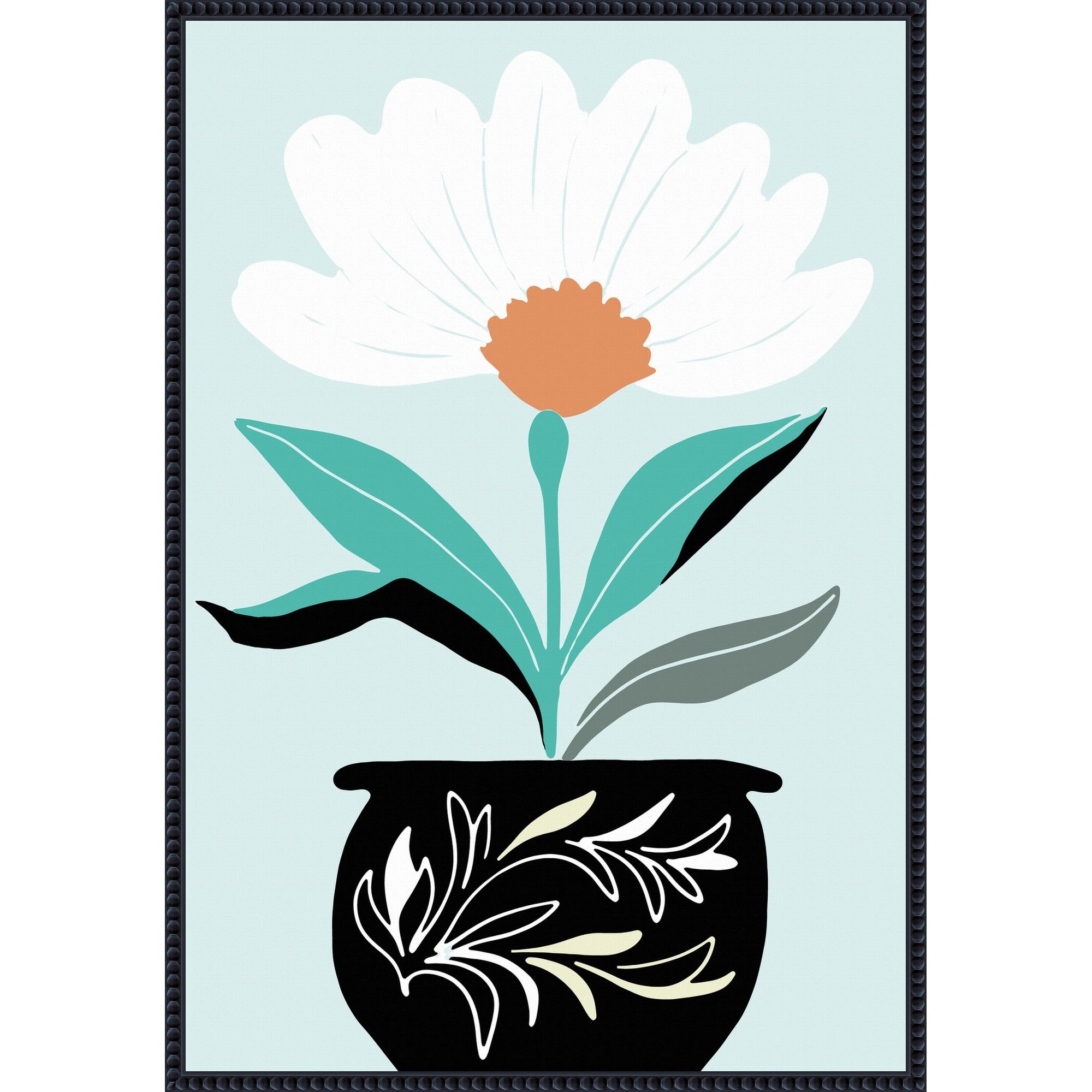 A Big Flower In A Black Vase By Casa Cartissi Framed Canvas Wall Art Print