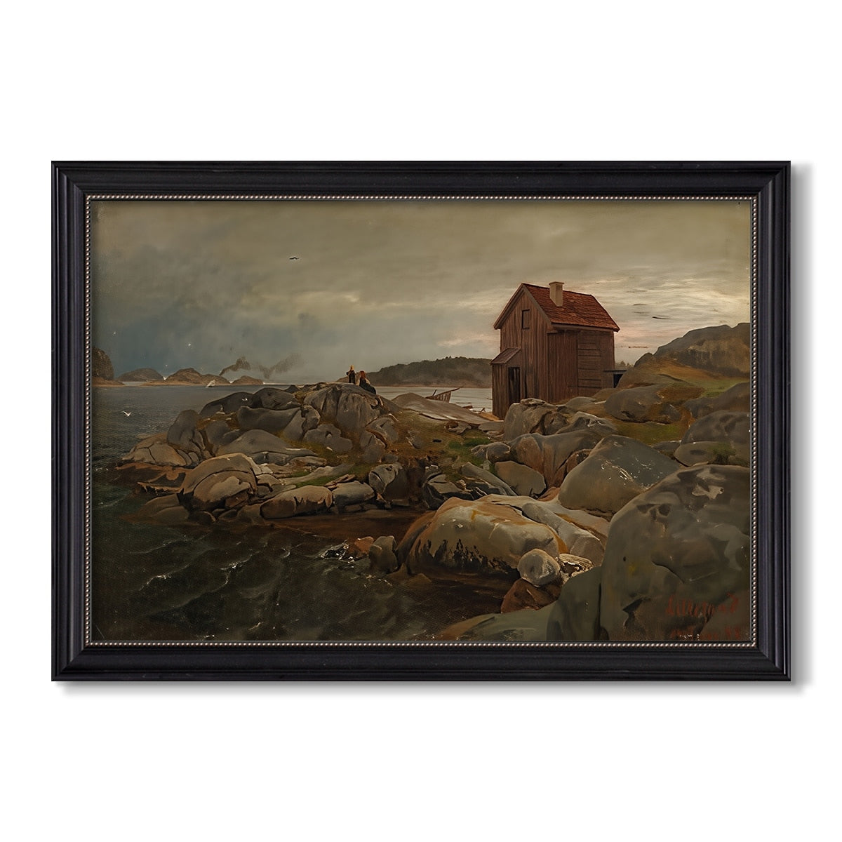 A Fishermans Home Lillesand 1858 Hans Gude Custom Framed Canvas