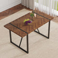 A Minimalist Retro Rectangular Dining Table With A Specially Textured Top And Black Metal Legs Black Brown