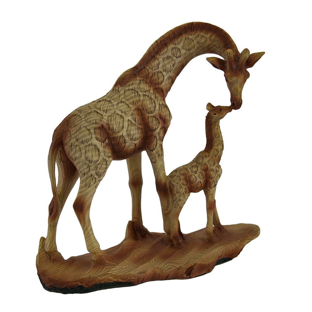 A Mothers Love Giraffe And Calf Wood Finish Statue 7 X 6.5 X 2.25 Inches