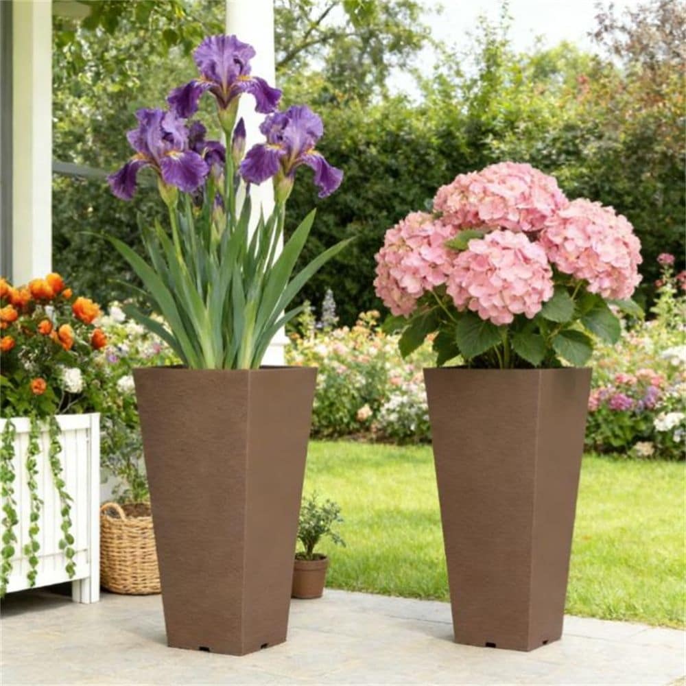 A Set Of 2 Plastic Flower Pots Plant Pots Brown