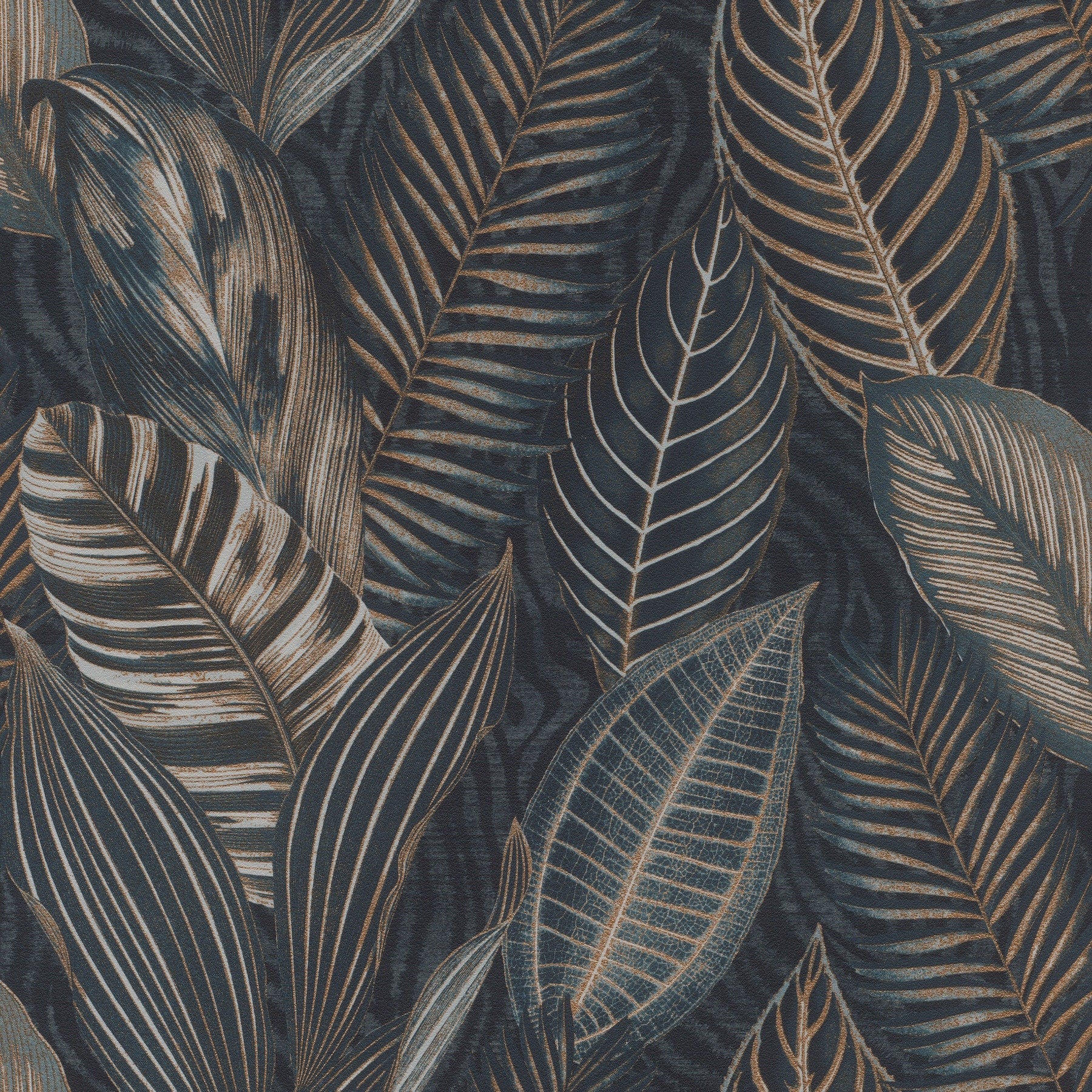 A Street Prints Acacius Dark Blue Tropical Foliage Wallpaper
