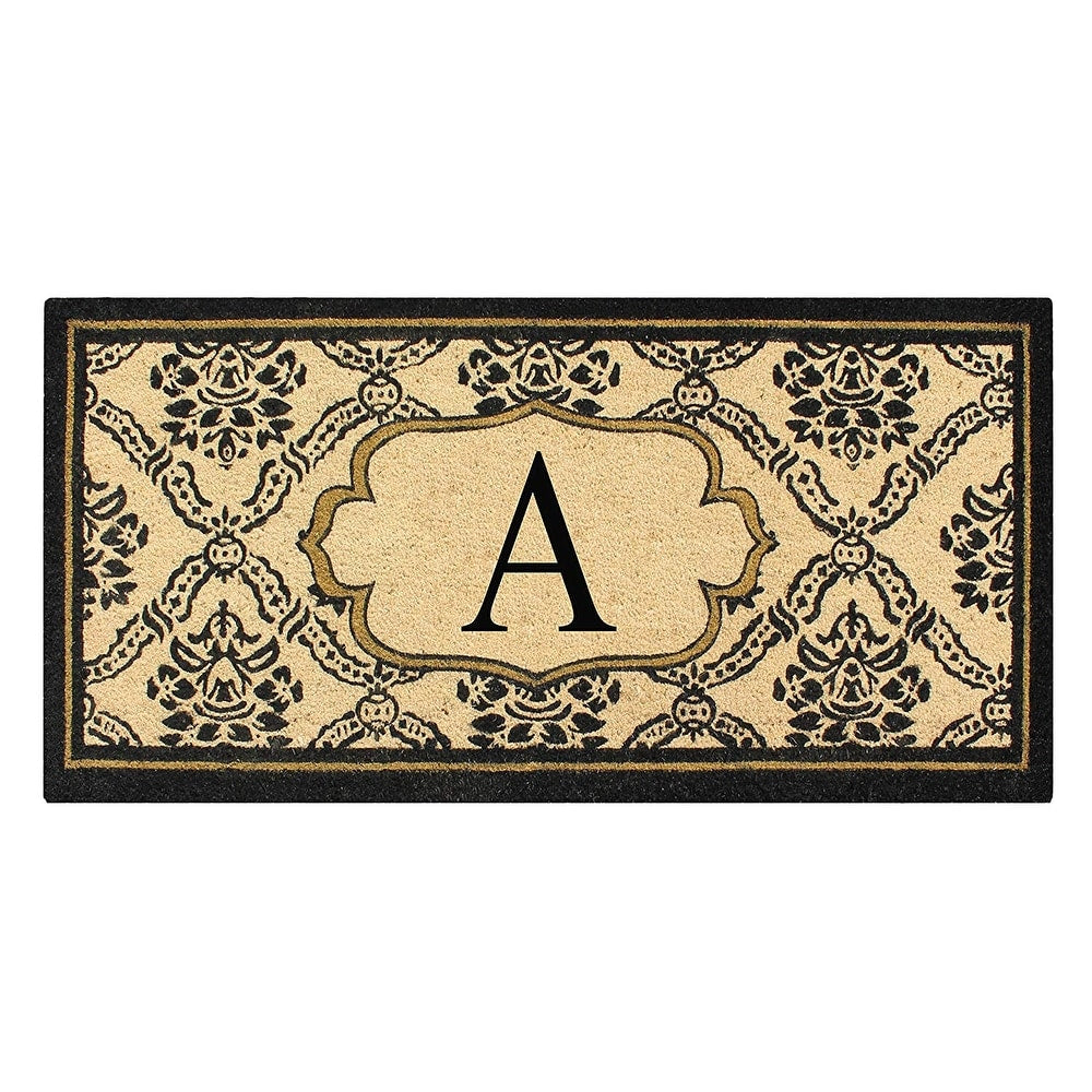 A1Hc First Impression Black Beige 30 In. X 60 In. Uriel Treated Coir Monogrammed A Entry Double Door Mat
