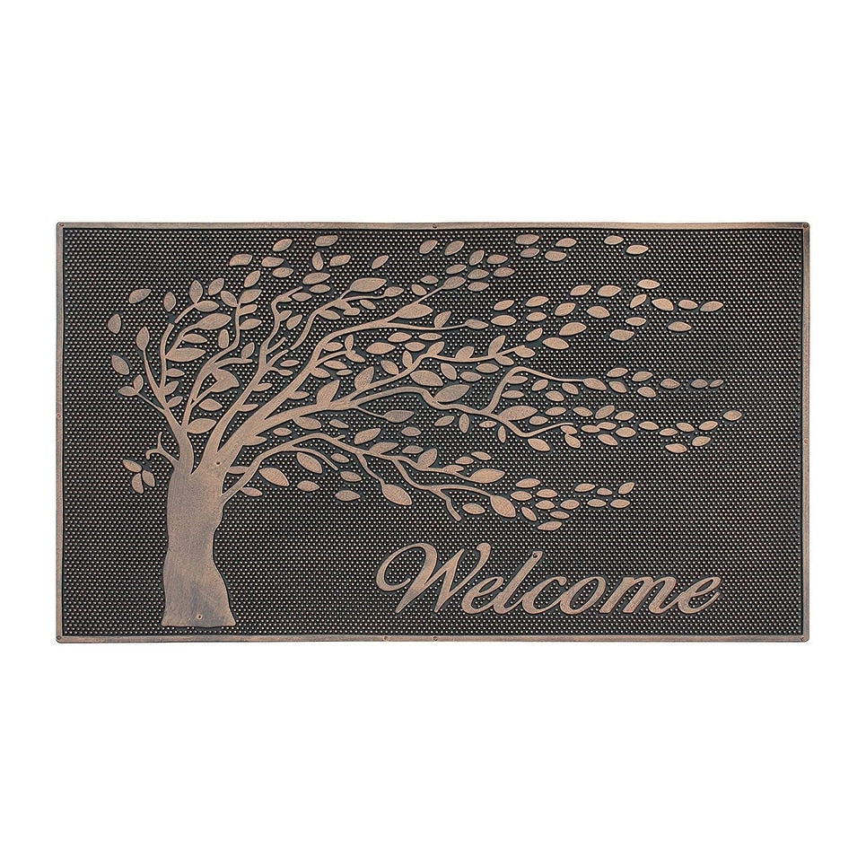 A1Hc First Impression Falling Leaves Welcome Rubber Pin Mat Beautifully Copper Finished 18 X 30