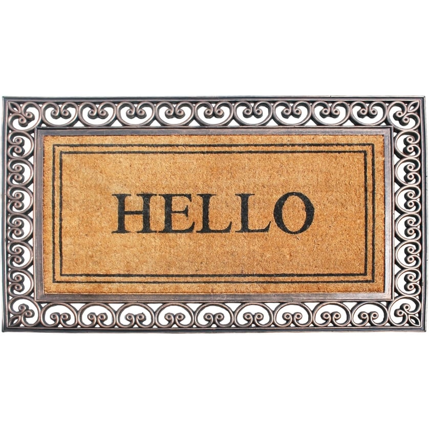 A1Hc Hello Rubber And Coir Classic Paisley Border Extra Large Double Doormat 30 X48