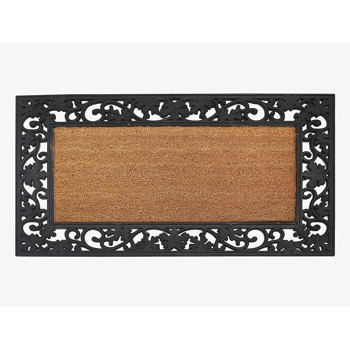 A1Hc Plain Floral Border Rubber And Coir Large Heavy Duty Outdoor Doormat 23 X38 Black 23 X38