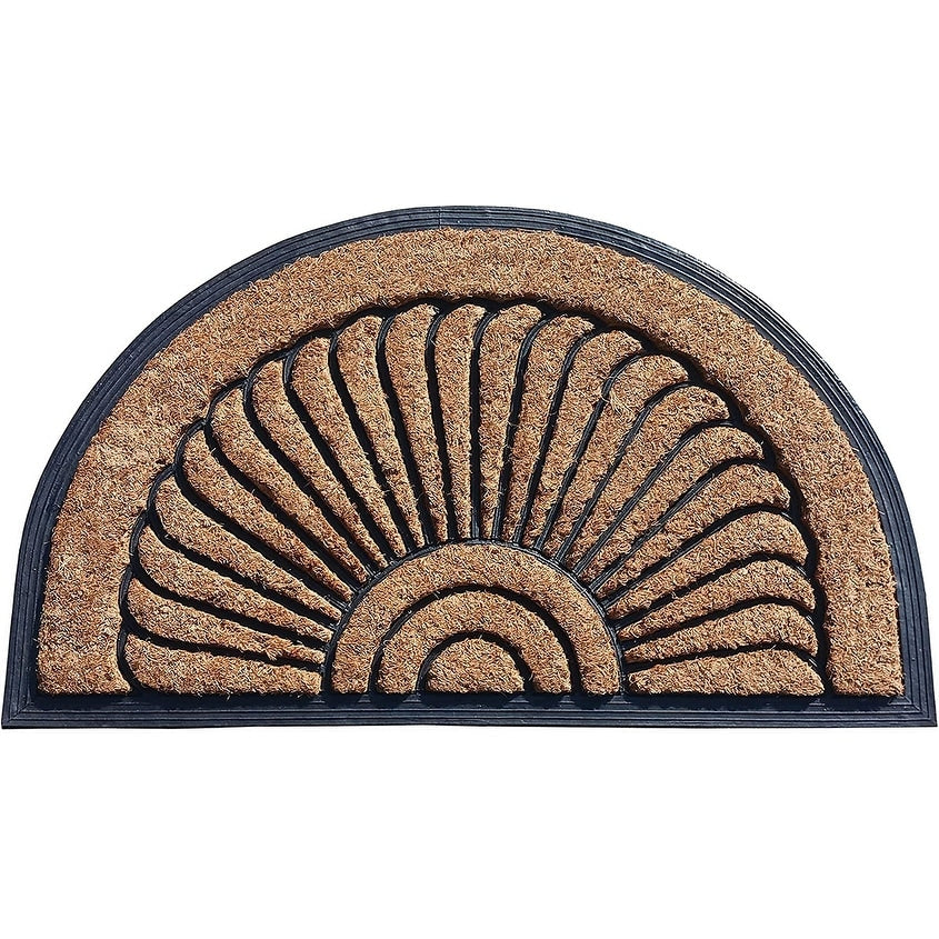 A1Hc First Impression Unique Sunburst Tapered Edge Black Brown Rubber And Coir Half Moon Large Double Doormat 3 X 6