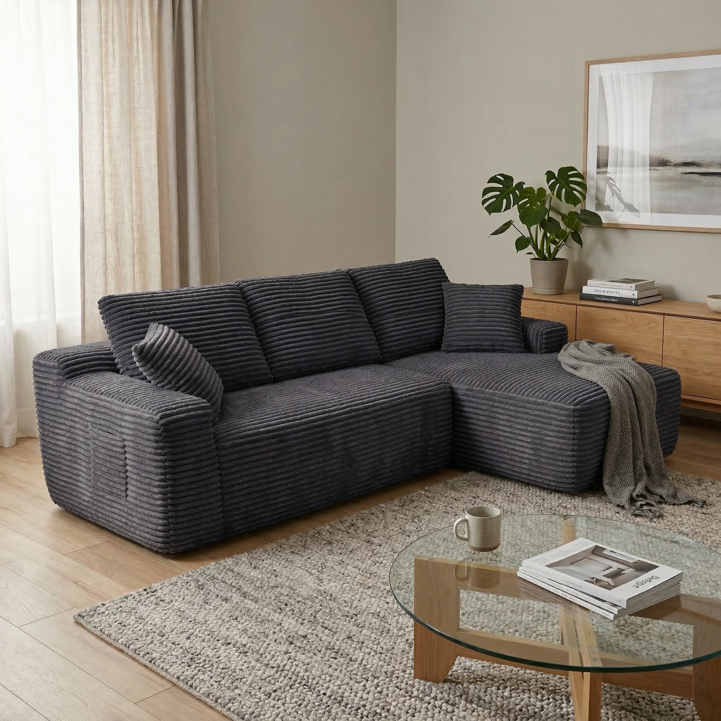 Ac Pacific 104 In Modern 3 Piece Sectional Sofa With Reversible Chaise
