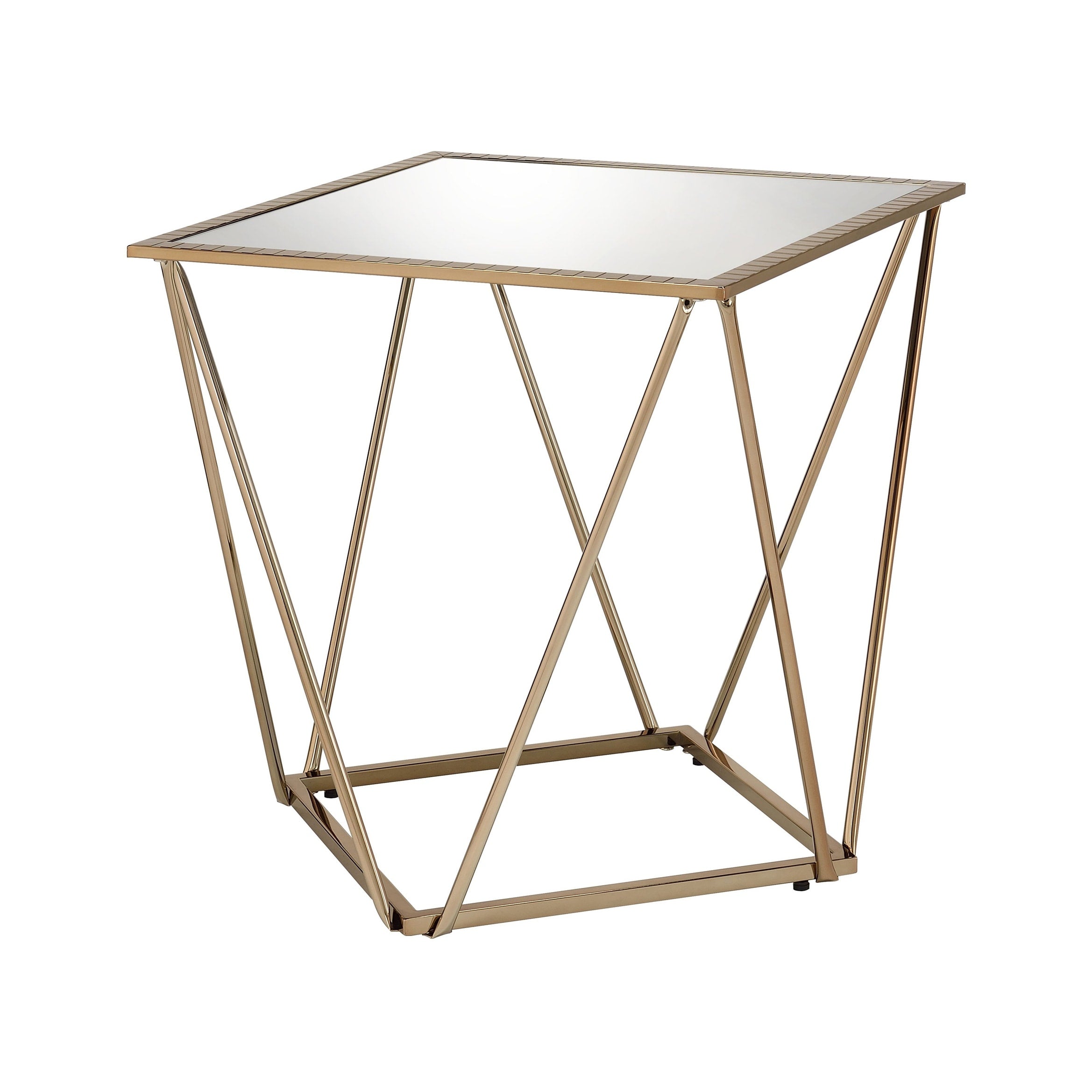 Acme Fogya End Table In Mirrored And Champagne Gold Finish