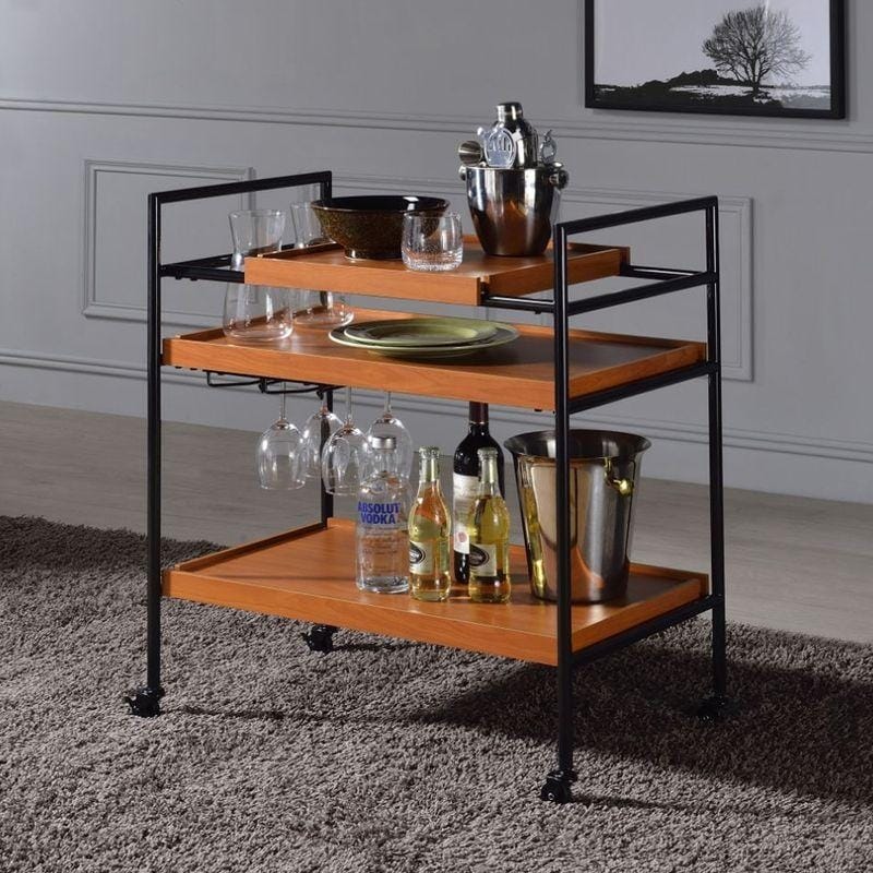 Acme Oaken Serving Cart In Honey Oak Black