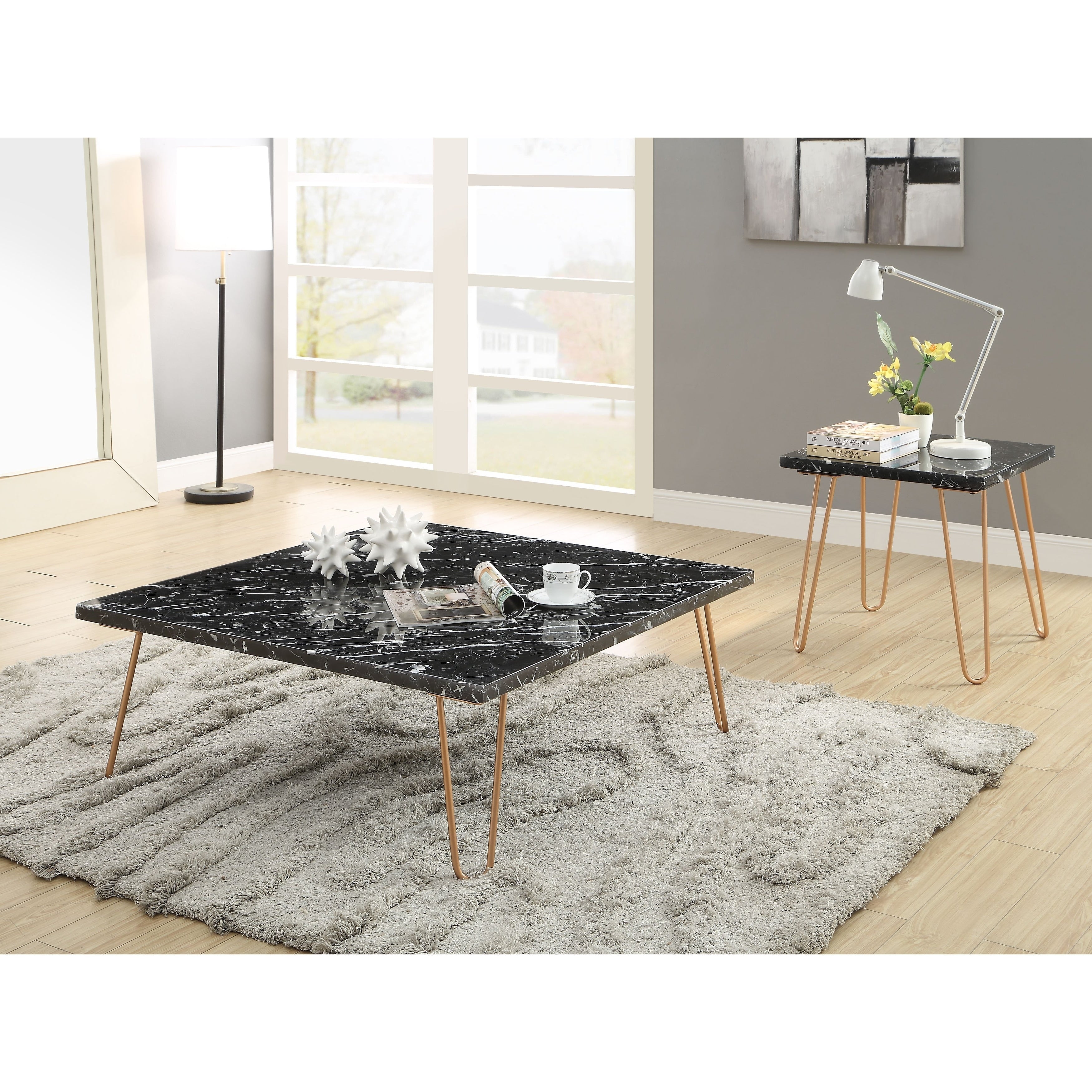 Acme Telestis Marble And Goldtone End Table