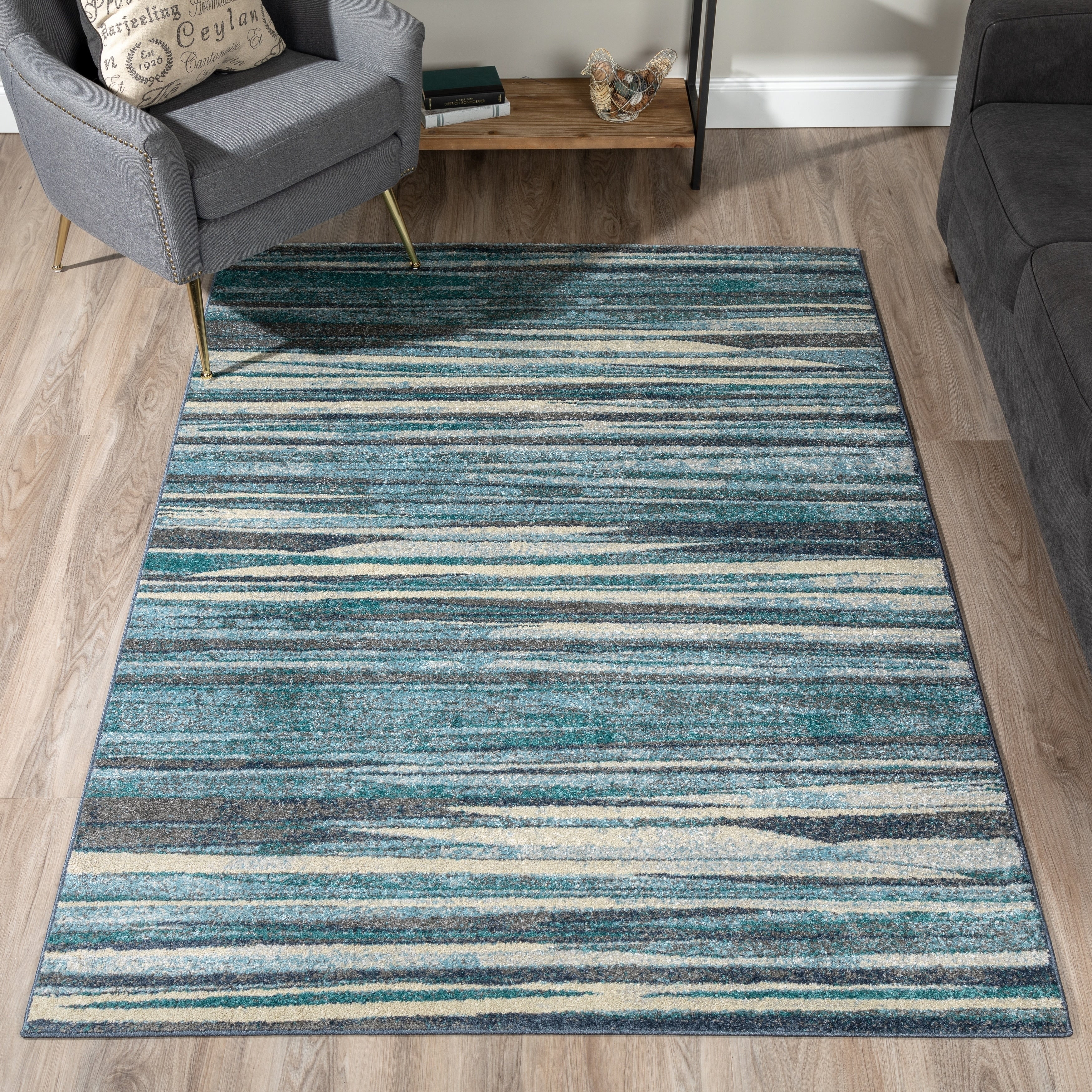 Addison Blair Abstract Striped Blue Beige Area Rug 33 X51