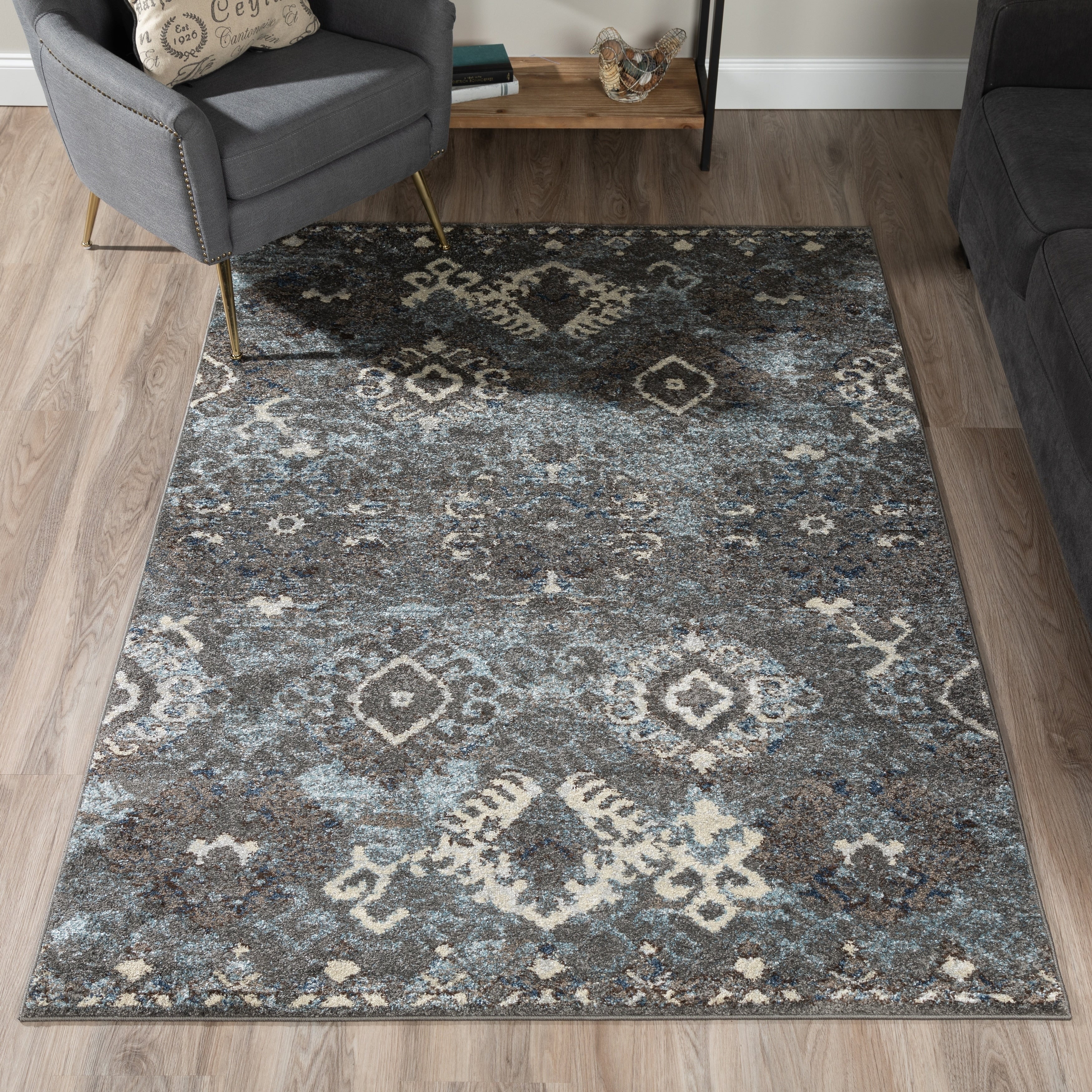 Addison Blair Distressed Ikat Gray Blue Area Rug 33 X51