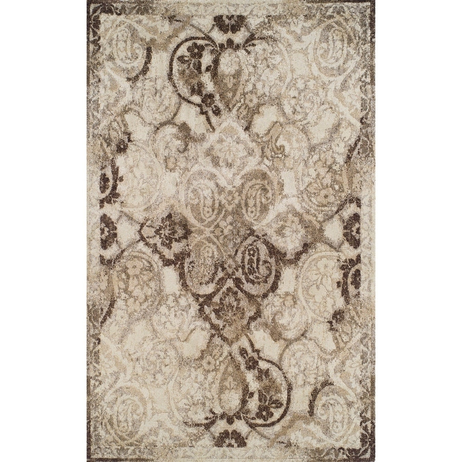 Addison Wellington Distressed Damask Brown Ivory Area Rug 33 X53