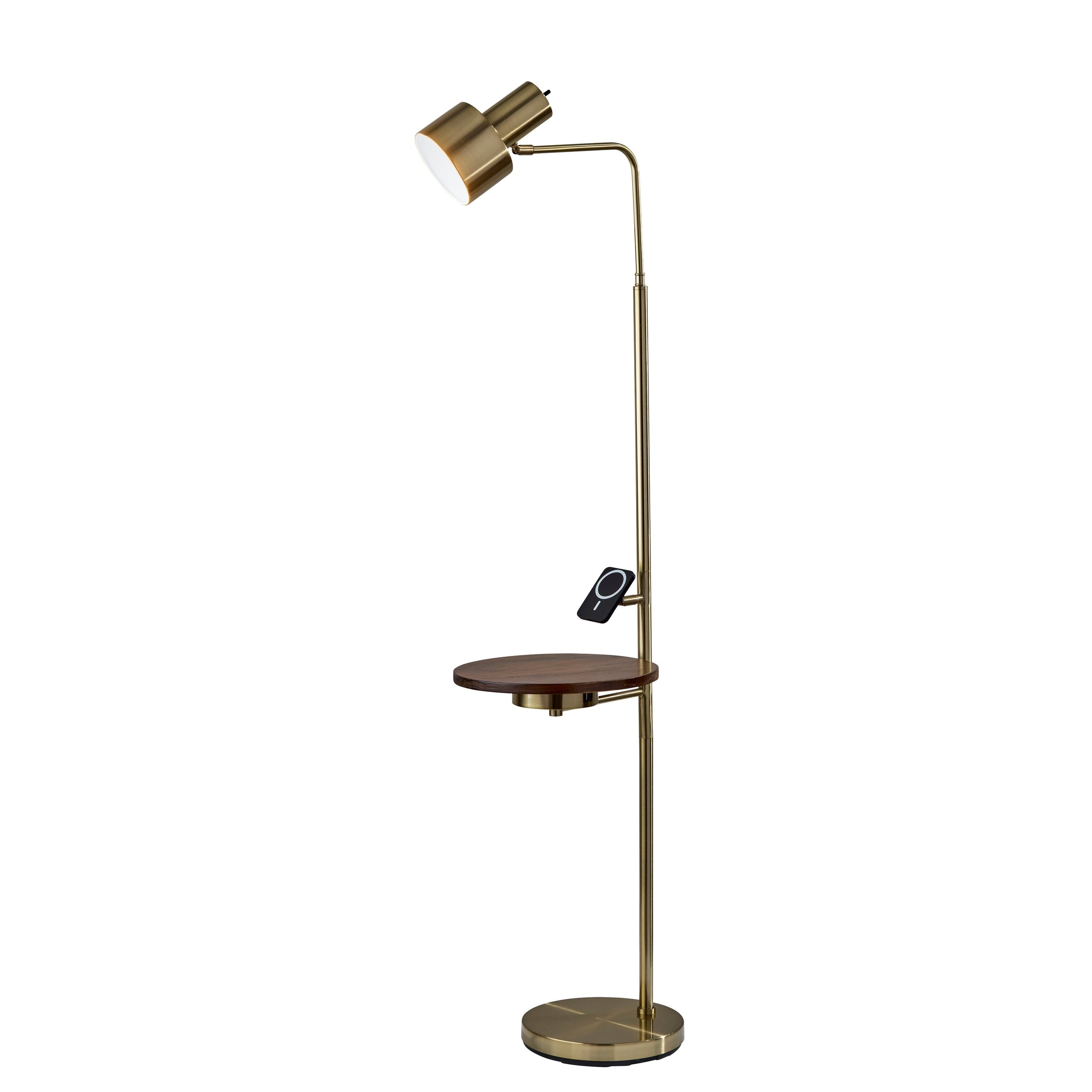 Adesso Joel Wireless Charging Floor Lamp W. Table Antique Brass