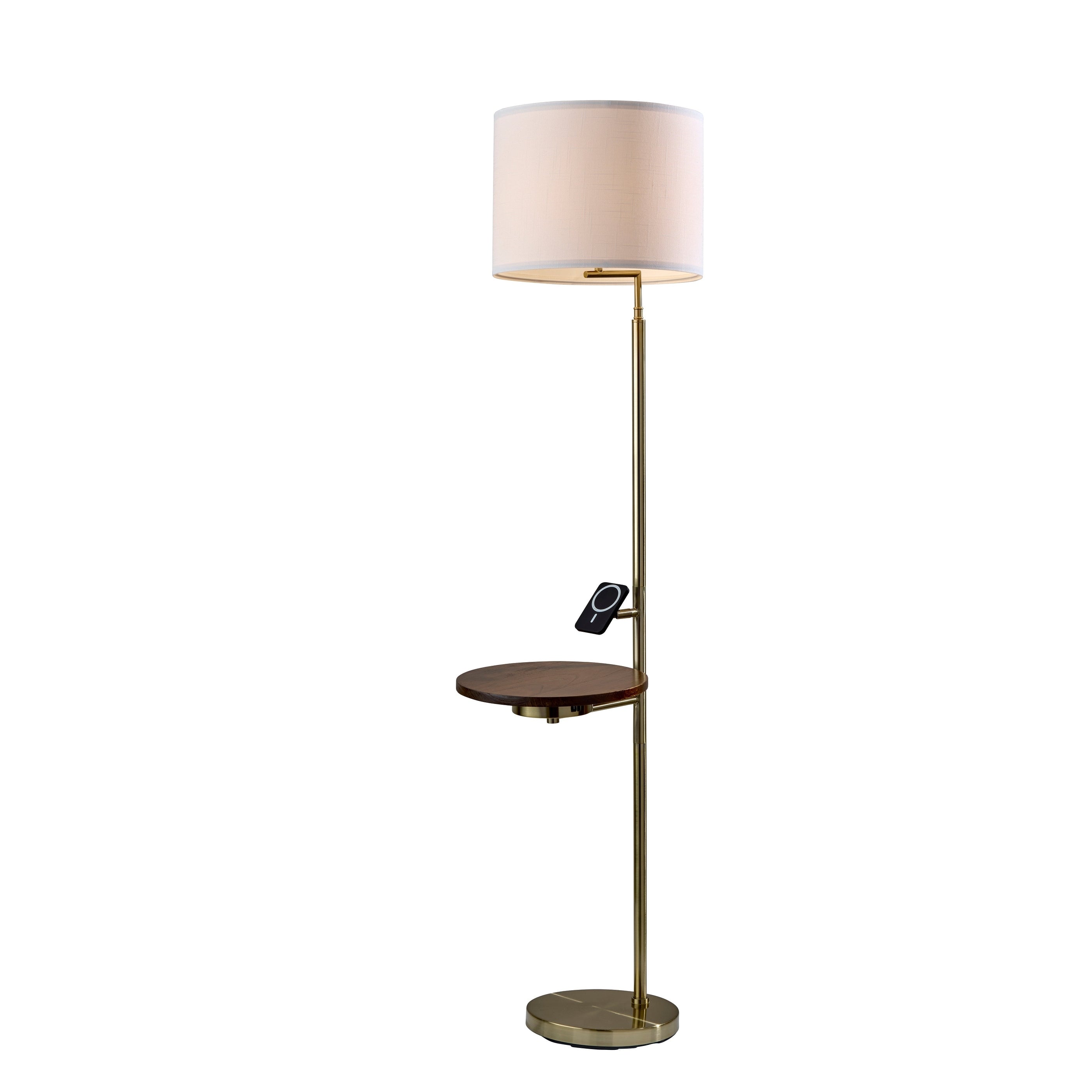 Adesso Joel Wireless Charging Task Floor Lamp W. Table Antique Brass