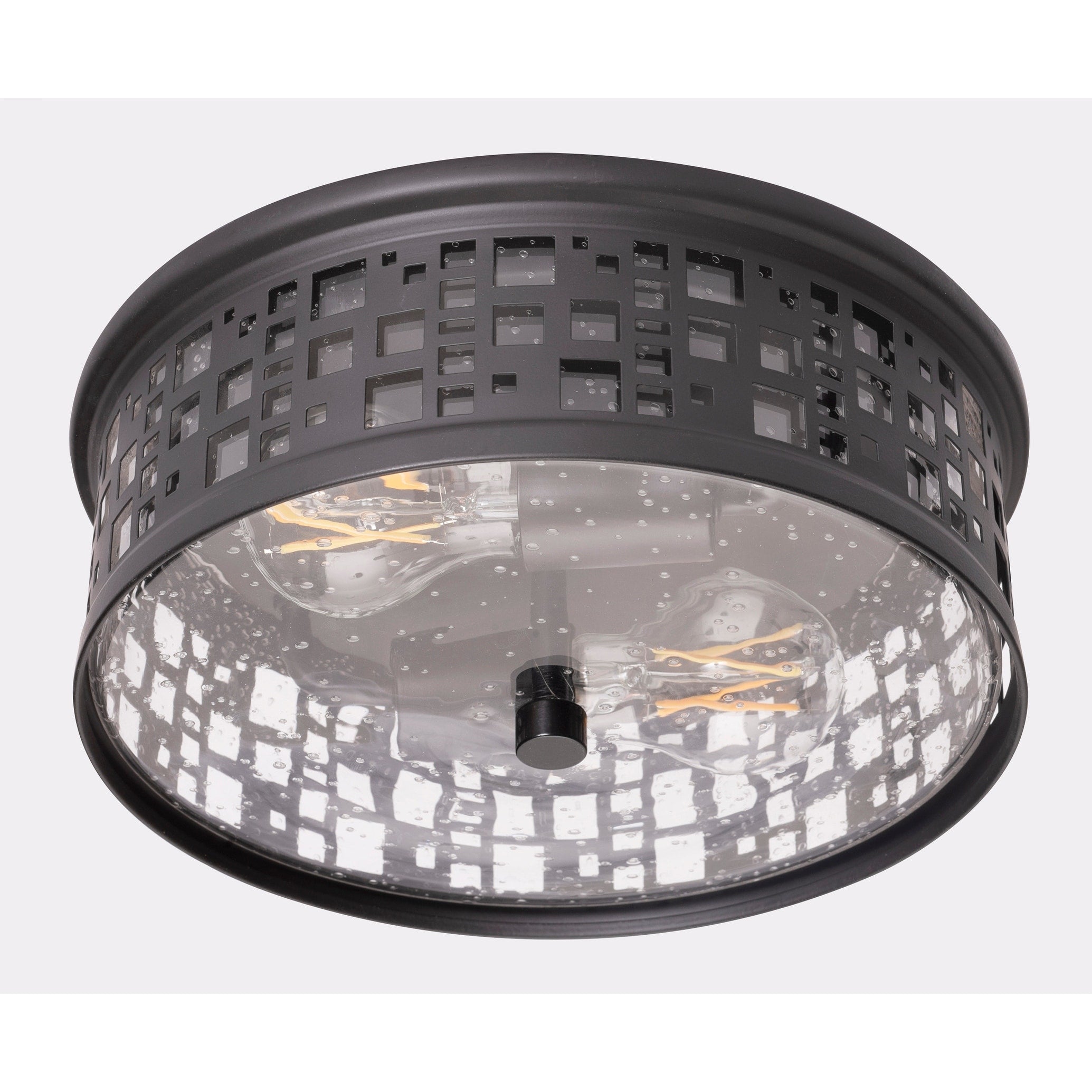 Afc Roscoe 2 Light Black Flush Mount With Clear Seeded Glass