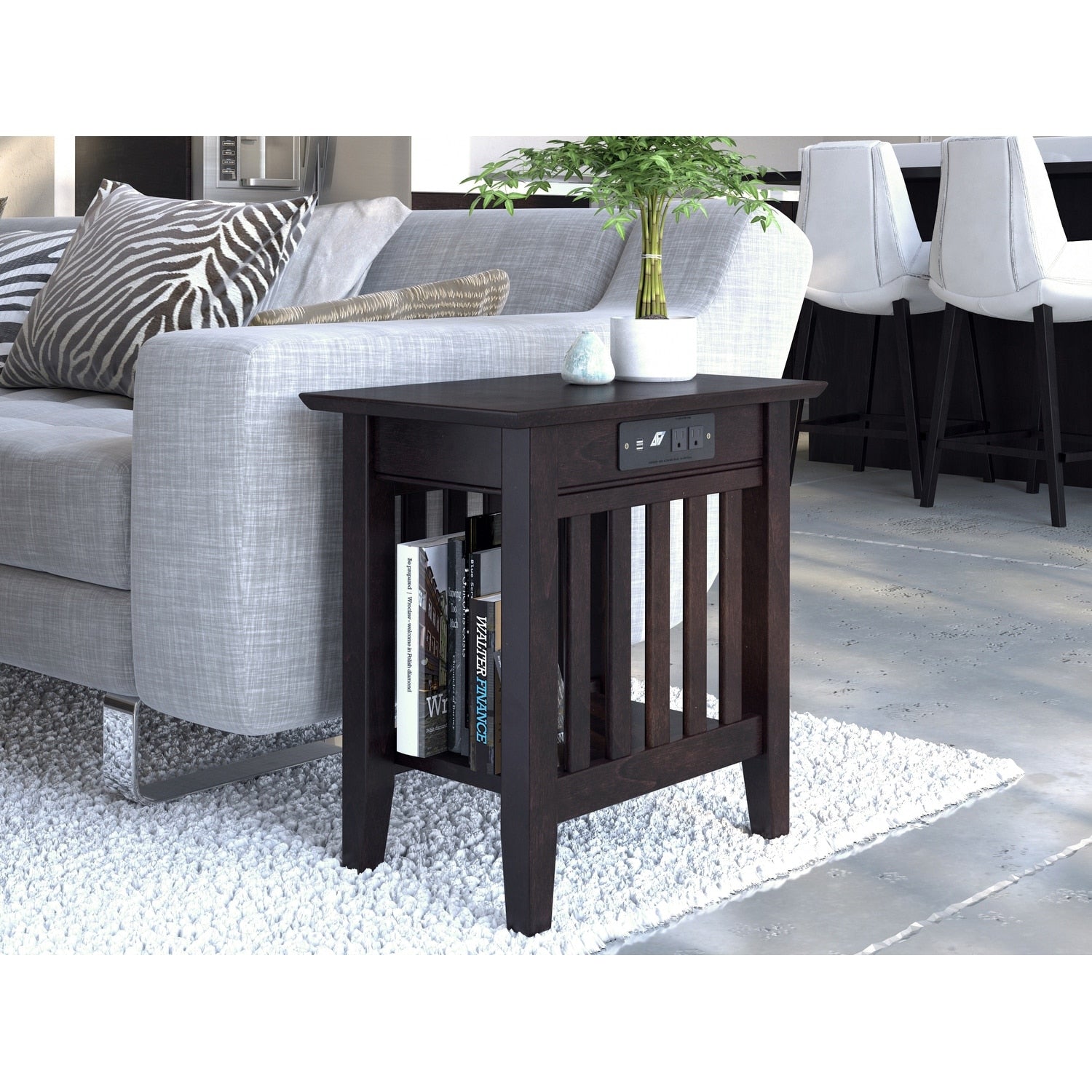 Mission Charger Walnut Wood Side Table