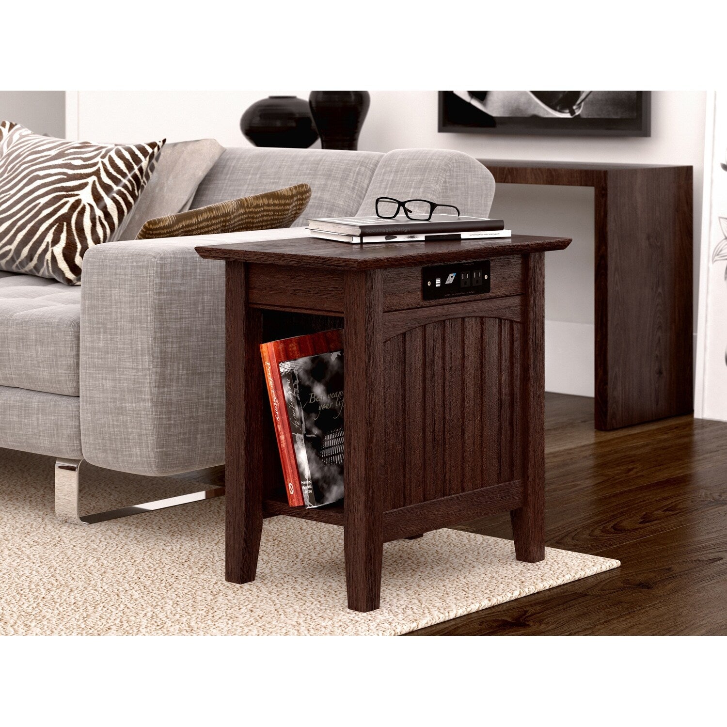 Nantucket Charger White Wood Side Table
