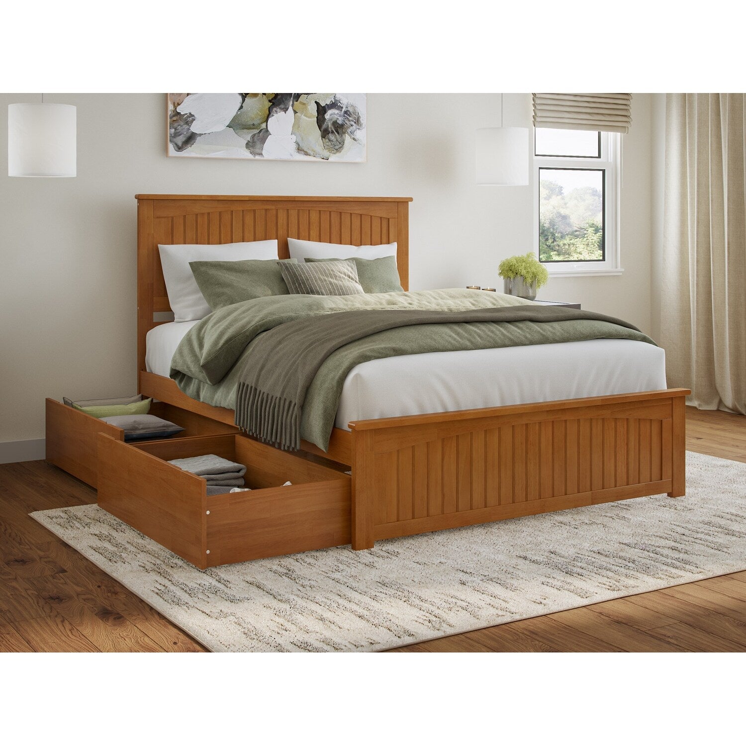 Nantucket Twin Xl Bed With Matching Foot Board With 2 Urban Bed Drawers In White
