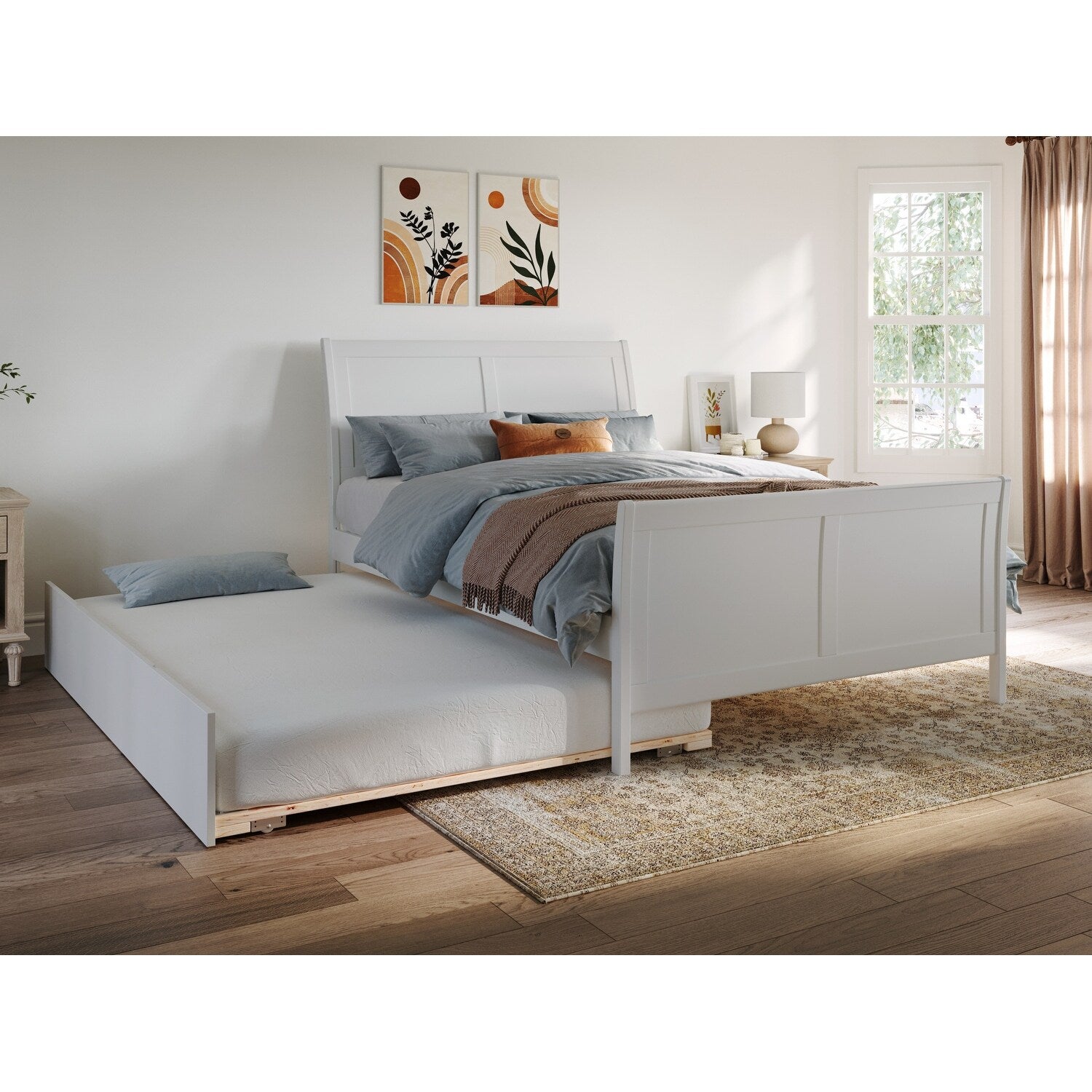 Portland Full Platform Bed With Matching Foot Board With Full Size Urban Trundle Bed