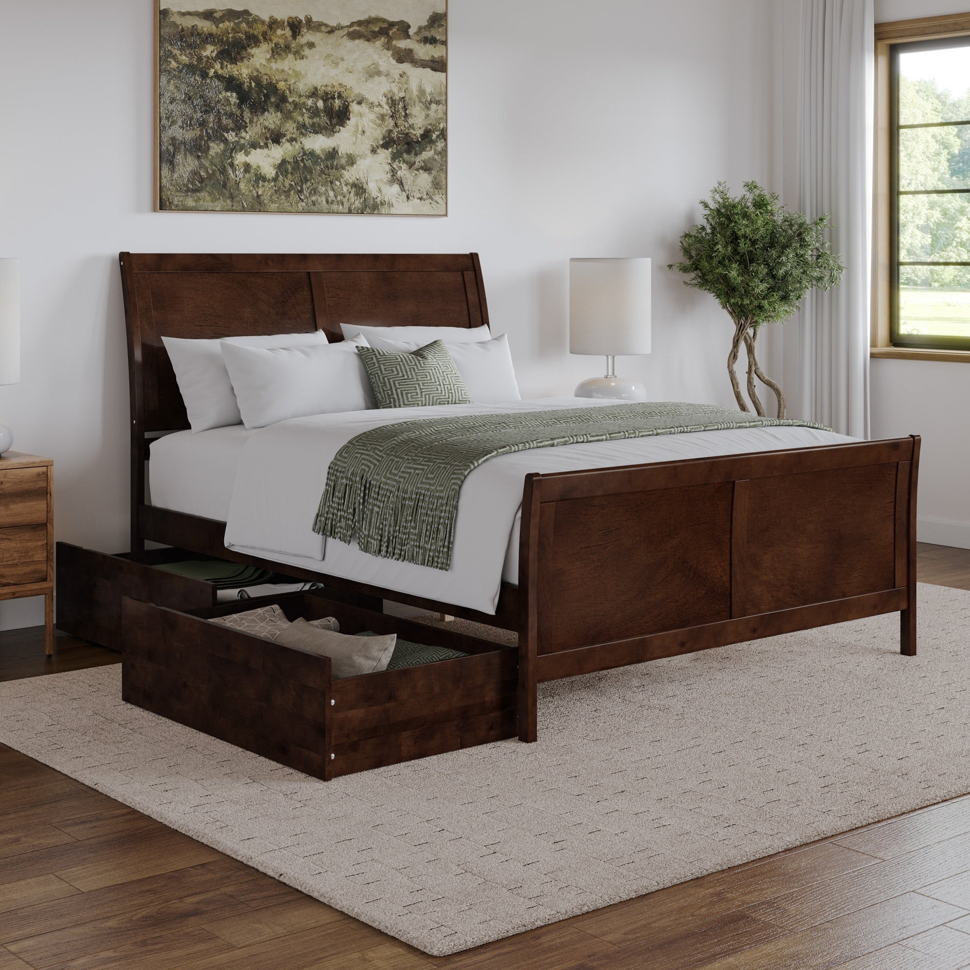 Portland Full Platform Bed With Matching Foot Board With 2 Urban Bed Drawers In White