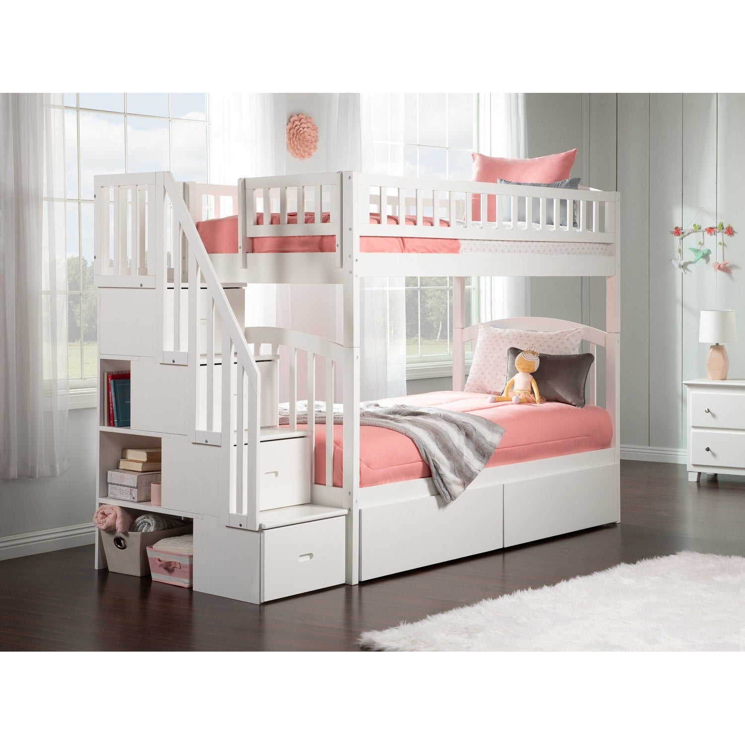 Westbrook Staircase Bunk Twin Twin With 2 Bed Drawers White