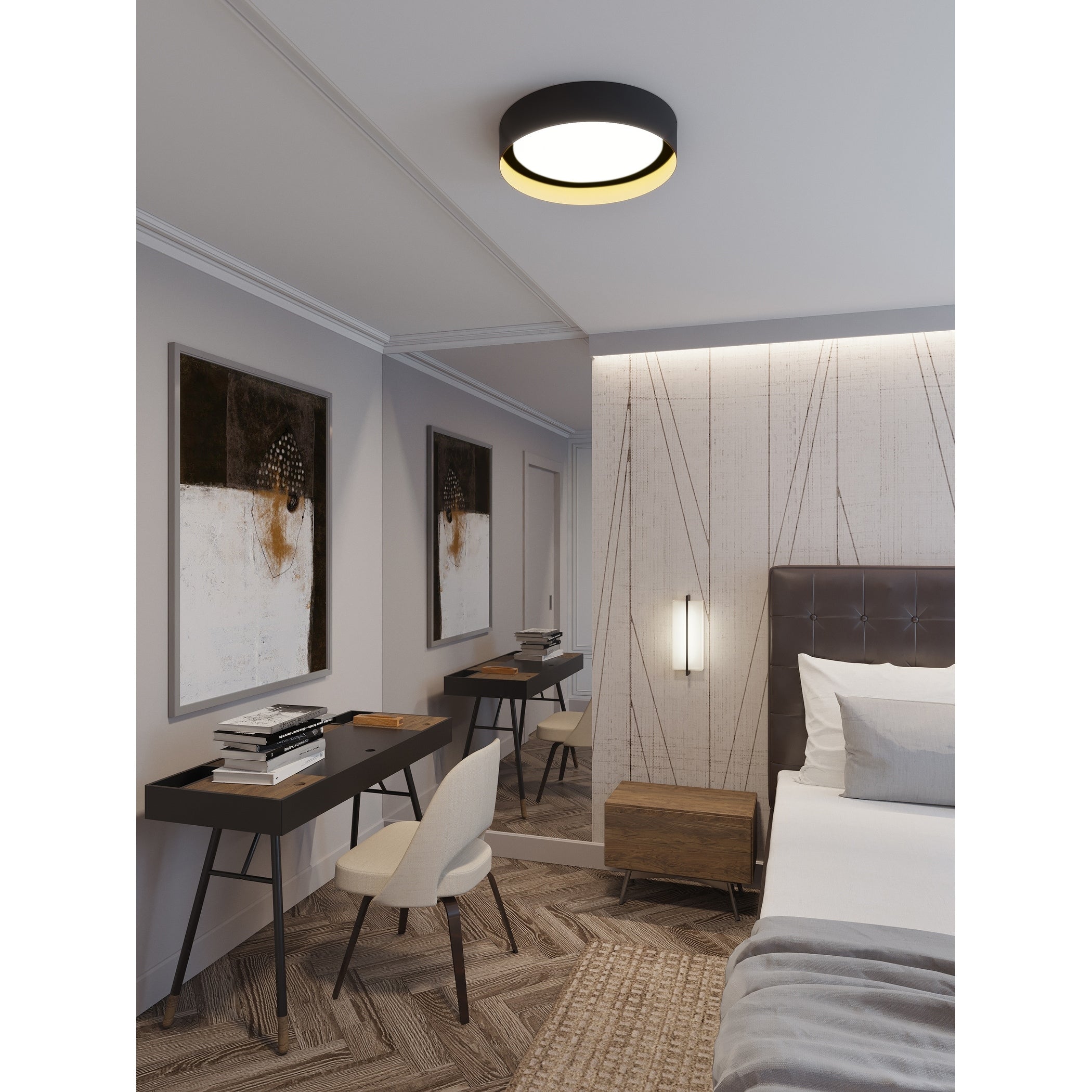 Afx Reveal 16 Inch Black And Gold Led Flush Mount White Acrylic Shade