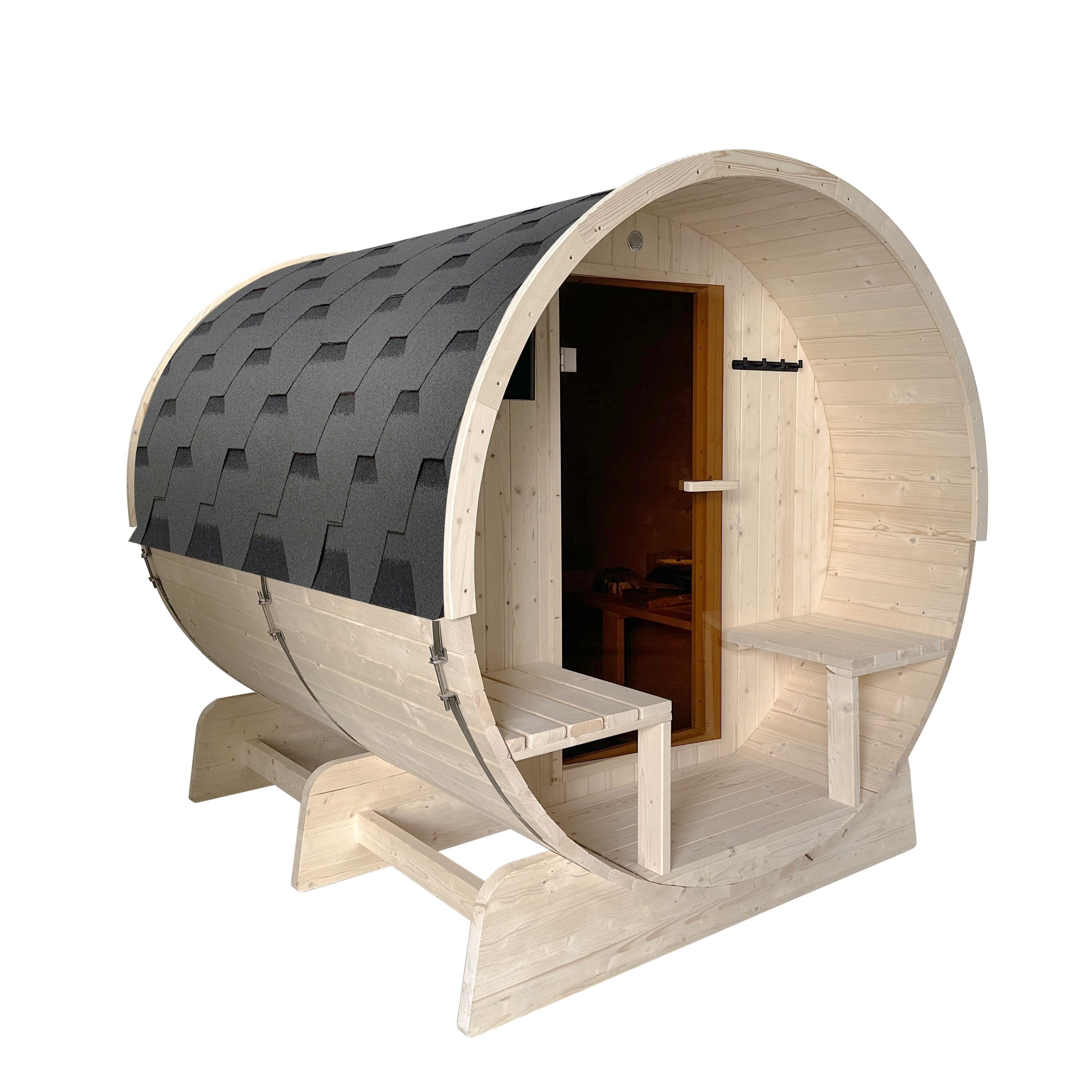 Aleko 8 Prs Outdoor Indoor Wood Wet Dry Barrel Sauna With Heater L 93 Inch X W 72 Inch X H 75 Inch