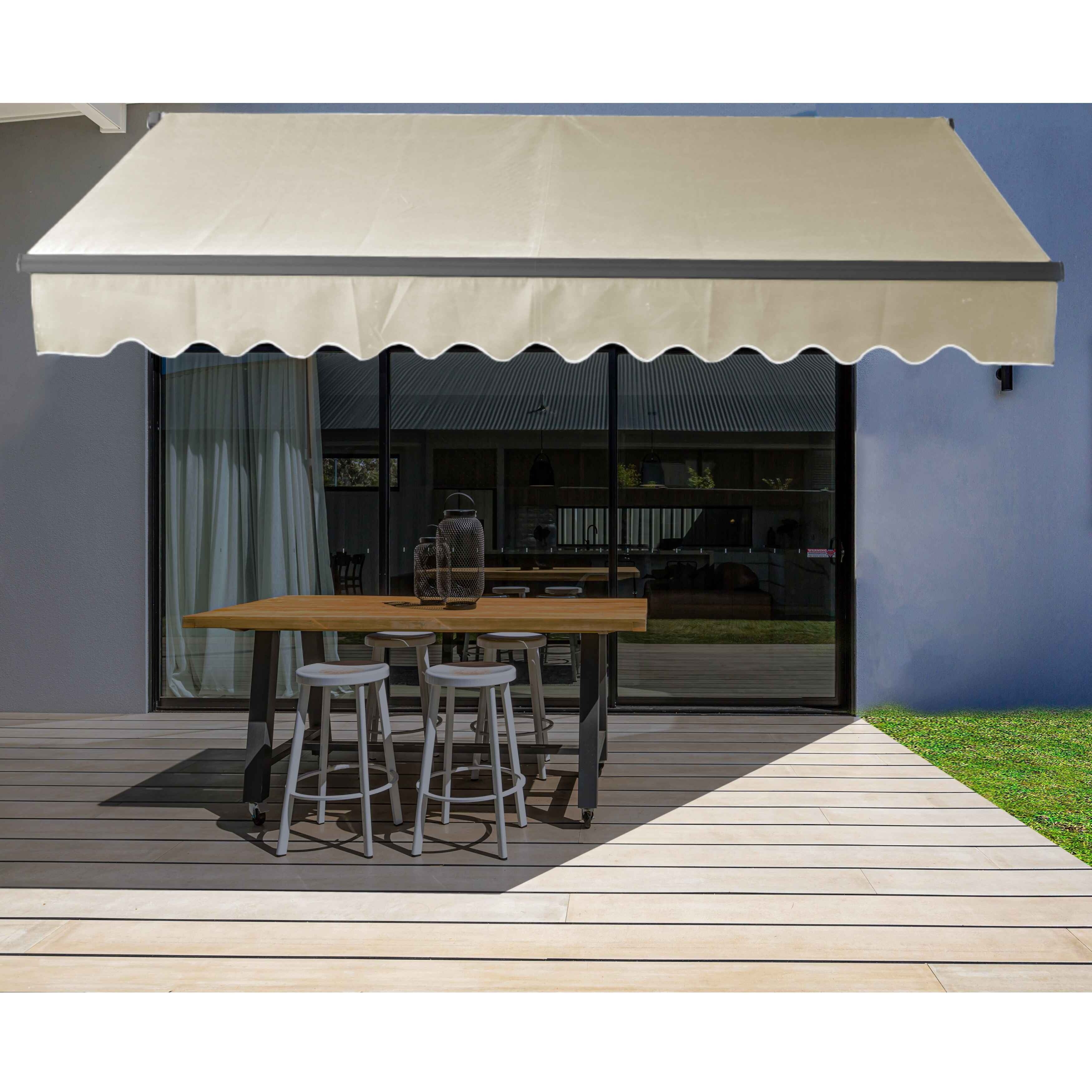 Aleko Black Frame Retractable Home Patio Canopy Awning 12 X 10 Ft Ivory